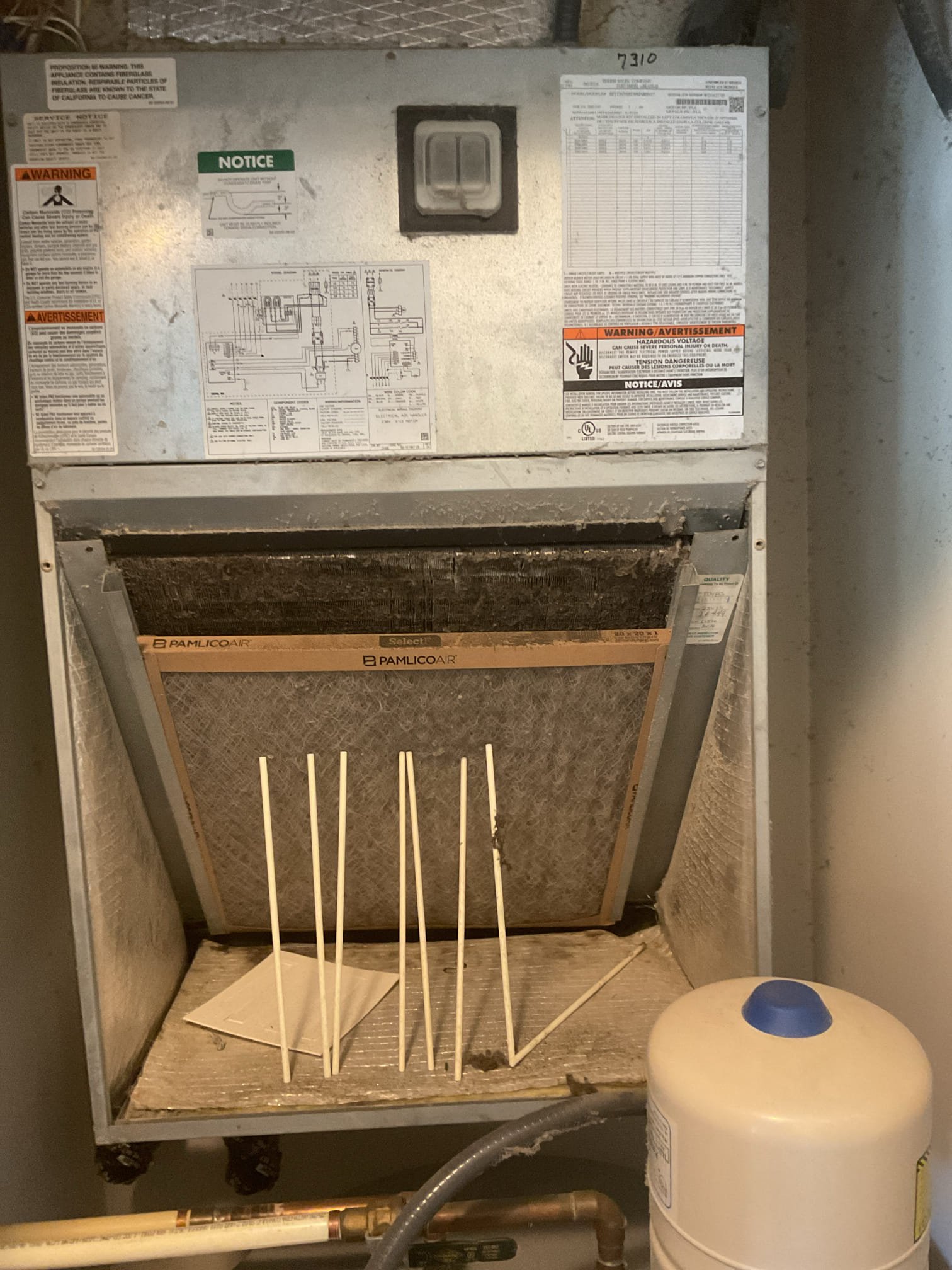 Fully assessed no cooling situation. Found nothing running at air handler. Found 3 amp fuse was blown. Found that when the system called for cooling the 3 amp fuse would blow. Checked resistance of 1 pole 30 amp contactor, found it to be 2.1 which is shorted. Replaced contactor and tested operation. Temperature split was 18 degrees. R 410a pressure were good took photos, maintenance will install new 20x25x1 air filter, a/c is working at time of service. 