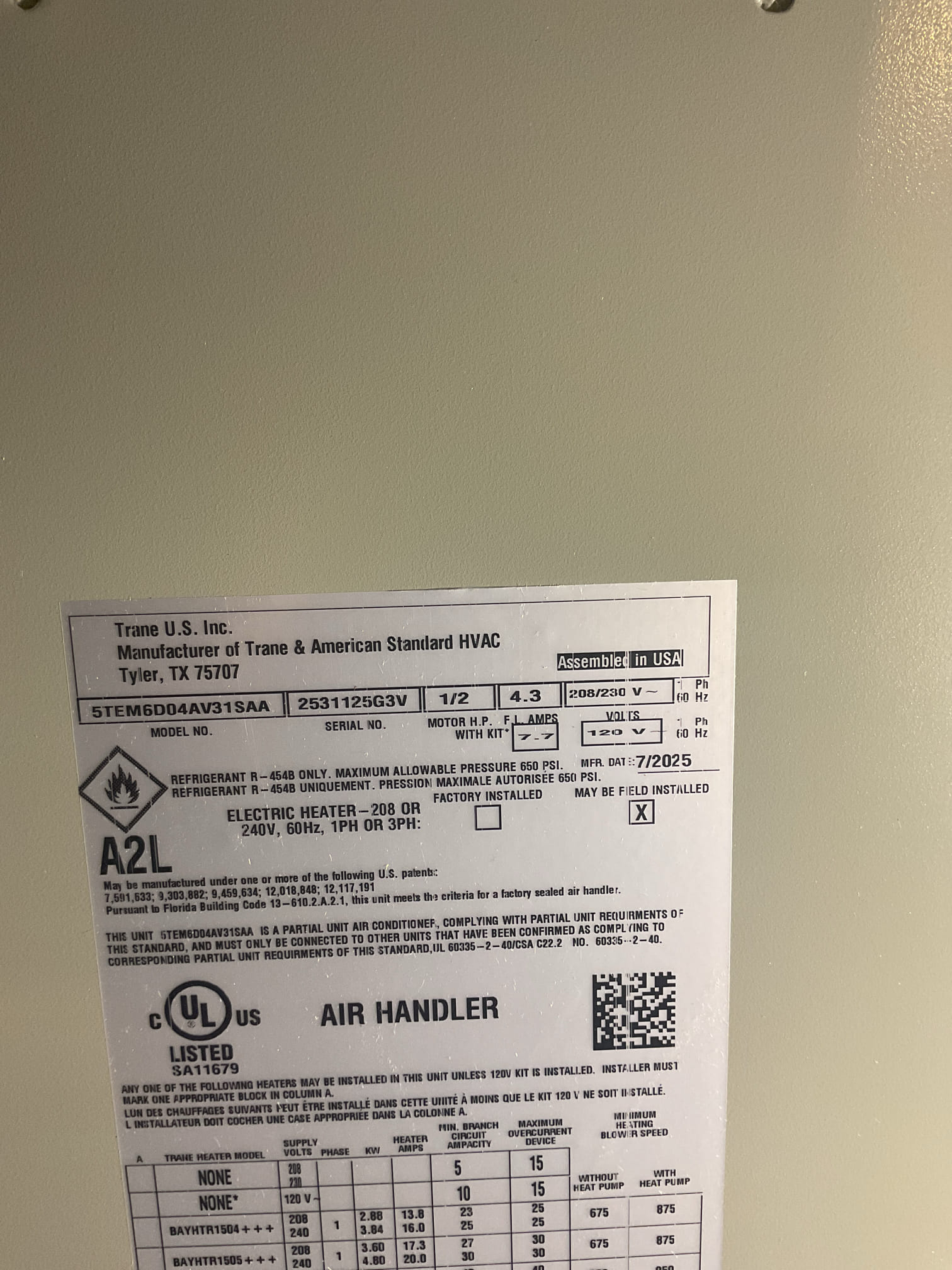 Performed quality assurance on trane varrible speed heat pump system. Tested system in heating mode. Checked temperature rise. Replaced 20x23x1 air filter. Checked 454b pressures in heating mode. Inspected wiring. Checked that penetrations were sealed. Heat pump is working properly at time of inspection. Performed quality assurance on trane varrible speed heat pump system. Tested system in heating mode. Checked temperature rise. Replaced 20x23x1 air filter. Checked 454b pressures in heating mode. Inspected wiring. Checked that penetrations were sealed. Heat pump is working properly at time of inspection.