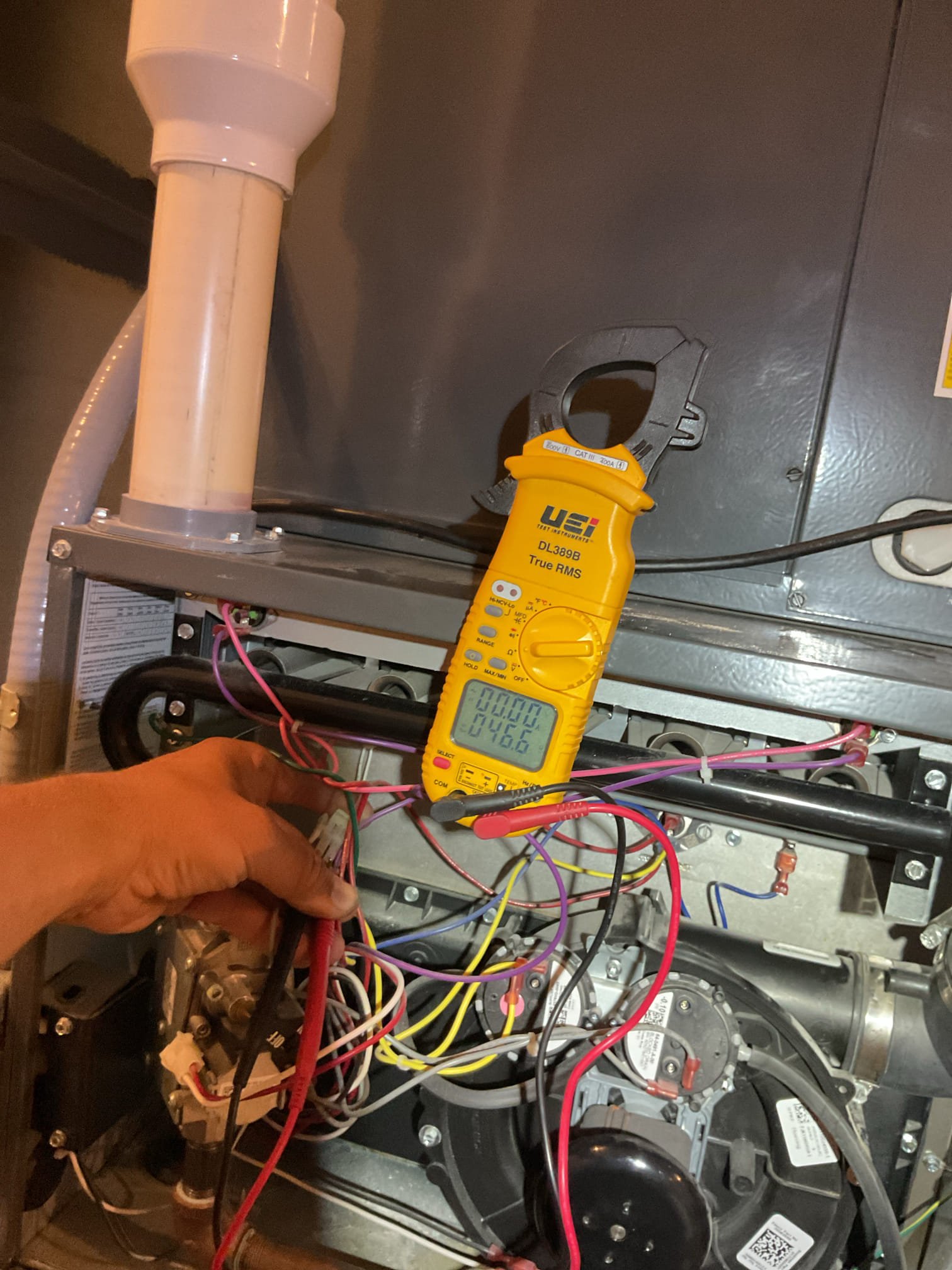 
Completed heat tune up for natural gas furnace.

Replaced Aprilaire 501 filter from truck stock, Ed will order more. 
Inspected heat exchanger, burners, flue pipe, inducer assembly and hoses
Inspected hot surface ignitor and verified resistance with meter
Cleaned flame sensor and verified flame rectification circuit
Measured temperature rise and static pressure
Checked wiring, controls, electric motors and components; left estimate for a surge protector for outdoor unit 
Checked manifold gas pressure
Inspected drain and pump. There is a wet switch safety but no EZ trap. Left estimate for EZ trap. I snaked existing trap with cable tie and flushed drain line with gallon water today.

Completed humidifier service with 35 water panel provided by homeowner. 

Combustion, draft and smoke tests: Pass

He said the blaster bedroom on first floor stays cooler because first floor thermostat satisfies before master bedroom gets to temp. I old him smart thermostat will allow for control of that ro