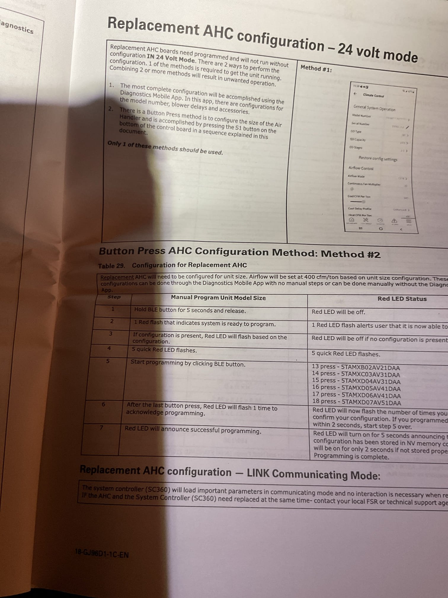 Completed QA for 1st Floor system

Inspected all aspects of install 3Ton AC only air handler.

Aprilaire 313 filter will need to be replaced every 6 months.
Fan speeds were set to factory 2 Tons This is not installers fault if they don’t have Trane tech app. I looked through install manual. There is no way to set dipswitches for outdoor tonnage/capacity that I could see. This is T6 thermostat not Trane link
Set fan speeds to 3 Tons 370/CFM per ton. Single stage AC using Trane tech app. 
Measured temperature split. 73-54=19°

Originally superheat and subcooling were fluctuating a lot because fan speed was too low. After adjusting to 3 Ton 370cfm per ton (1110 CFM) Superheat and subcooling excellent. 

Note there was splashing into the electric heat compartment (this is a AC only air handler) as we have observed in other TAM AH…Even with fan speed set to 750 CFM when I arrived. Not terrible but some splashing. 

Install passes QA inspection
 