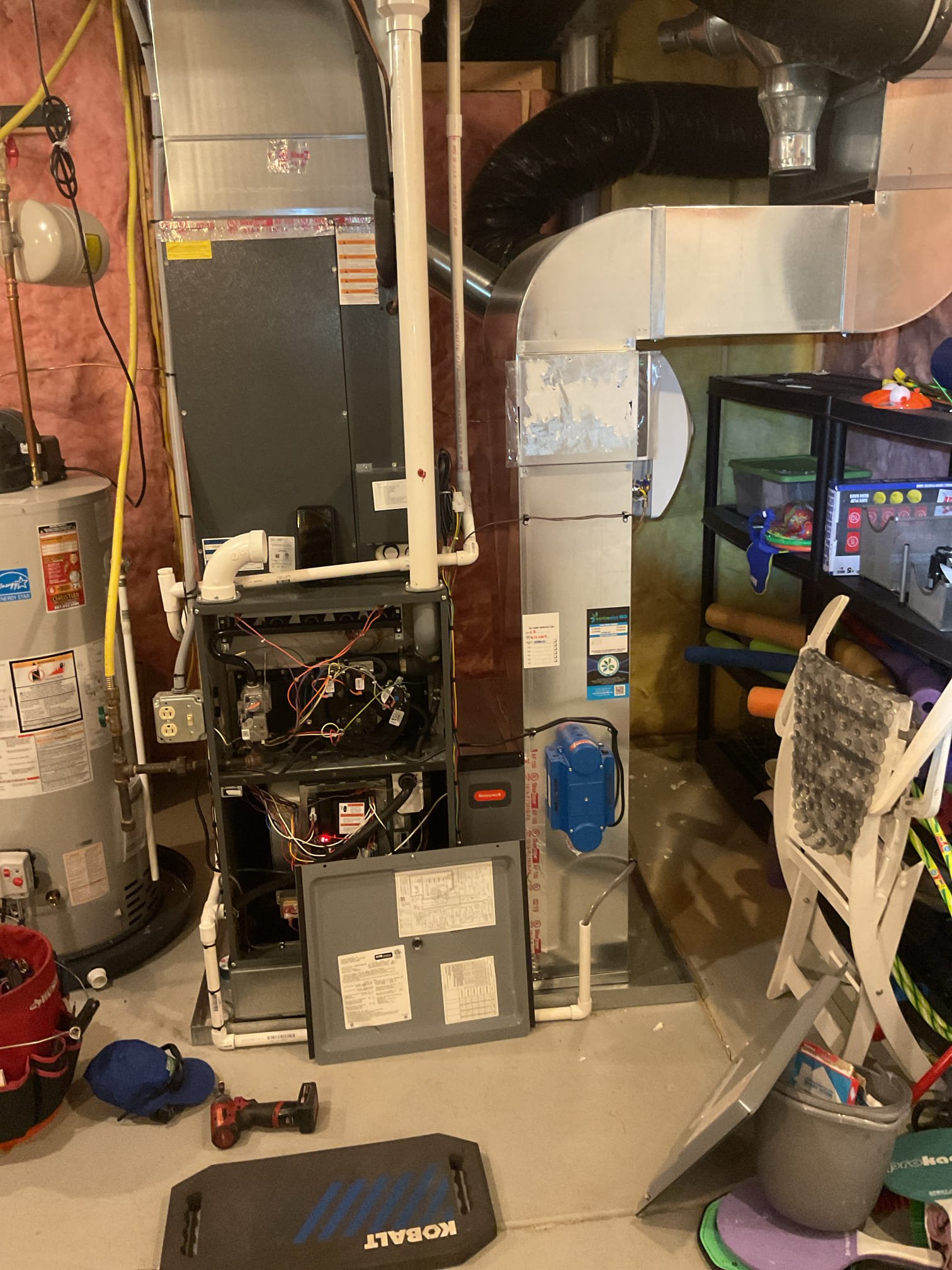 9-29-25 Luis performed two gas heat tune up first and second floor. First floor Daikin 97% and second floor Lennox 80%. Check all electrical low and high connections and components, inspect air filters ok first floor is washable customer takes care of this. Second floor is 14x25x1 ok at this time. Check all parts from ignition, combustion and air delivery system. First floor checks ok. Combustion test and safety test ok. I also service floor humidifier. New pad #35. I did noriced some items that will need attention, first floor drain ends concrete floor there could be water coming back not drain properly I provided estimate to add condensation pump and run new vinyl, with installation of ez trap. Improved couple options to take care of this issue. On second floor heater  I performed combustion test and safety test. Most of the components showing major rust and wear. Combustion blower is making noise and is pulling higher amps than normal. I talked to customer at the of the visits and p