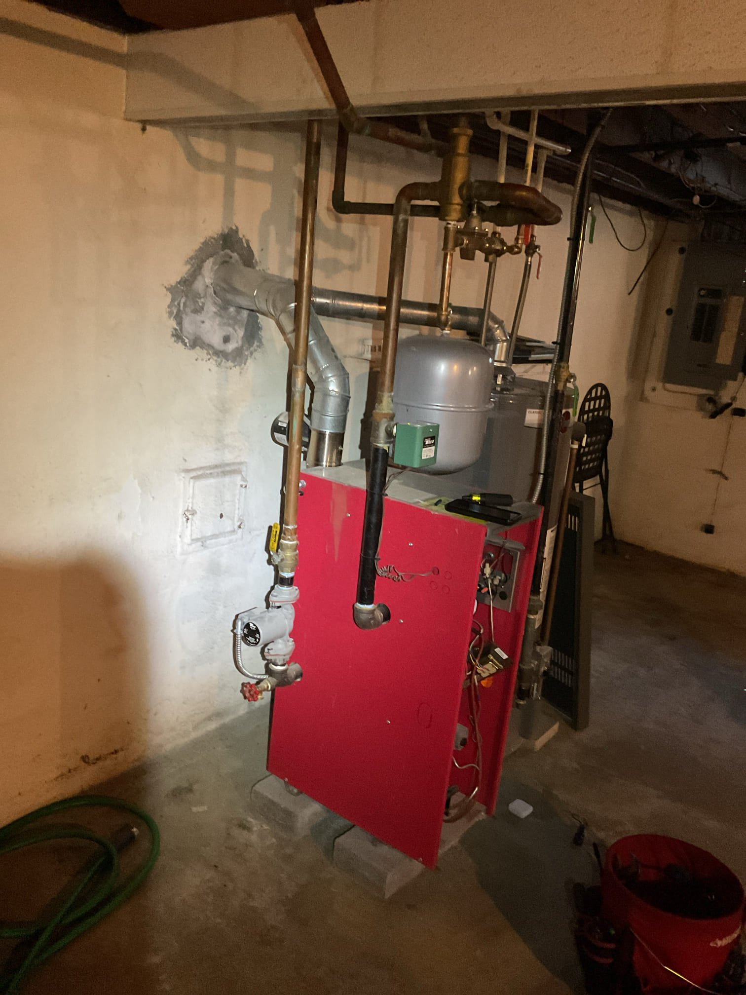 Luis 10-3-25 customer calls in for no heat, customer has gas boiler 80% atmospheric vent boiler. It has no display on motherboard and no operation from boiler upon arrival found no voltage to boiler and breaker tripped. After troubleshooting unit found a burnt search protector remove source protector from circuit and test boiler operation. System came on and started heating water. I noticed electrical switch is not wired correctly to cut power completely to boiler (currently only cutting off circulating pump not electronics). I provided estimate for repairs and recommendations. Customer decided to wait on repairs. He would call office. Luis 10-3-25 customer calls in for no heat, customer has gas boiler 80% atmospheric vent boiler. It has no display on motherboard and no operation from boiler upon arrival found no voltage to boiler and breaker tripped. After troubleshooting unit found a burnt search protector remove source protector from circuit and test boiler operation. System came on and started heating water. I noticed electrical switch is not wired correctly to cut power completely to boiler (currently only cutting off circulating pump not electronics). I provided estimate for repairs and recommendations. Customer decided to wait on repairs. He would call office.