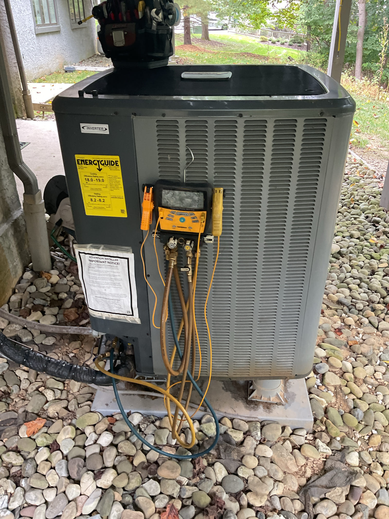 Performed precision heat tune up on amana inverter heat pump system. 20x25x6 filter is clean. Checked all electrical connections and components. Checked temperature rise. Cleaned out ez trap. Checked operation of emergency heat. Checked refrigerant pressures and temperatures at indoor and outdoor units. Heat pump is working properly at time of service. Performed precision heat tune up on amana inverter heat pump system. 20x25x6 filter is clean. Checked all electrical connections and components. Checked temperature rise. Cleaned out ez trap. Checked operation of emergency heat. Checked refrigerant pressures and temperatures at indoor and outdoor units. Heat pump is working properly at time of service.