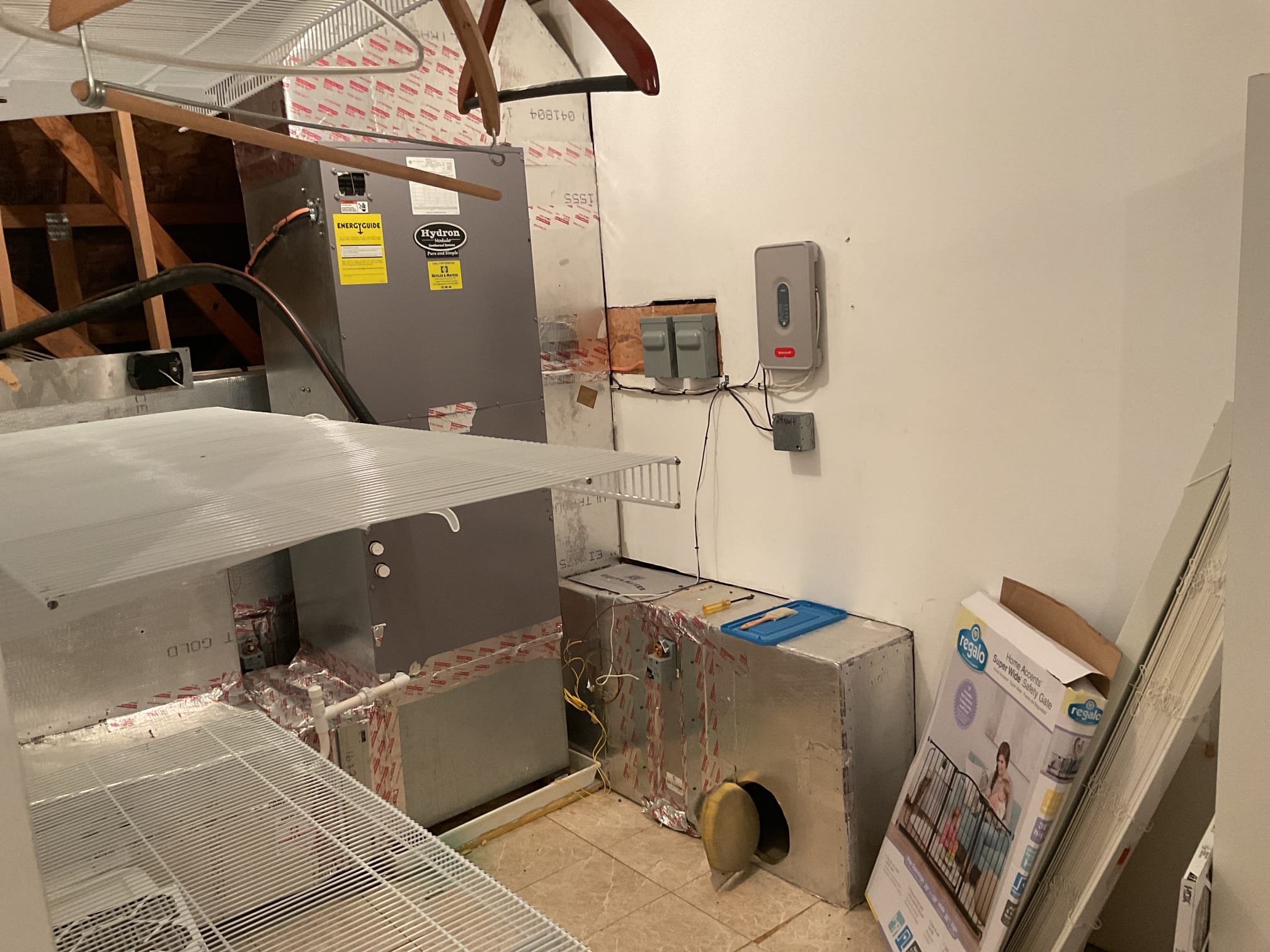 Fully assessed no cooling situation. Customer has lived in the home for approximately 3 years. There are several thermostats and room sensors all over the home. Customer has ressler and matter come out and add refrigerant to one of the systems, customer isn’t sure which one. There are 2 split geothermal systems that do the second floor and 2 package geothermal systems the customer did not know existed. Removed filters homeowner to replace those are filters. Found split geothermal that does 2nd floor left and right side has a call to the control board but not putting out 24 v to low pressure switch at all from circuit board, every once and a while it will and contactor will pull in for a split second. Need to locate and order this control board. Ressler and mateer that put in these systems re used a lot of old zone dampers and controls. Homeowner is not concerned until these become an issue. Will need to locate control board for geothermal and provide estimate. Also provided membership 