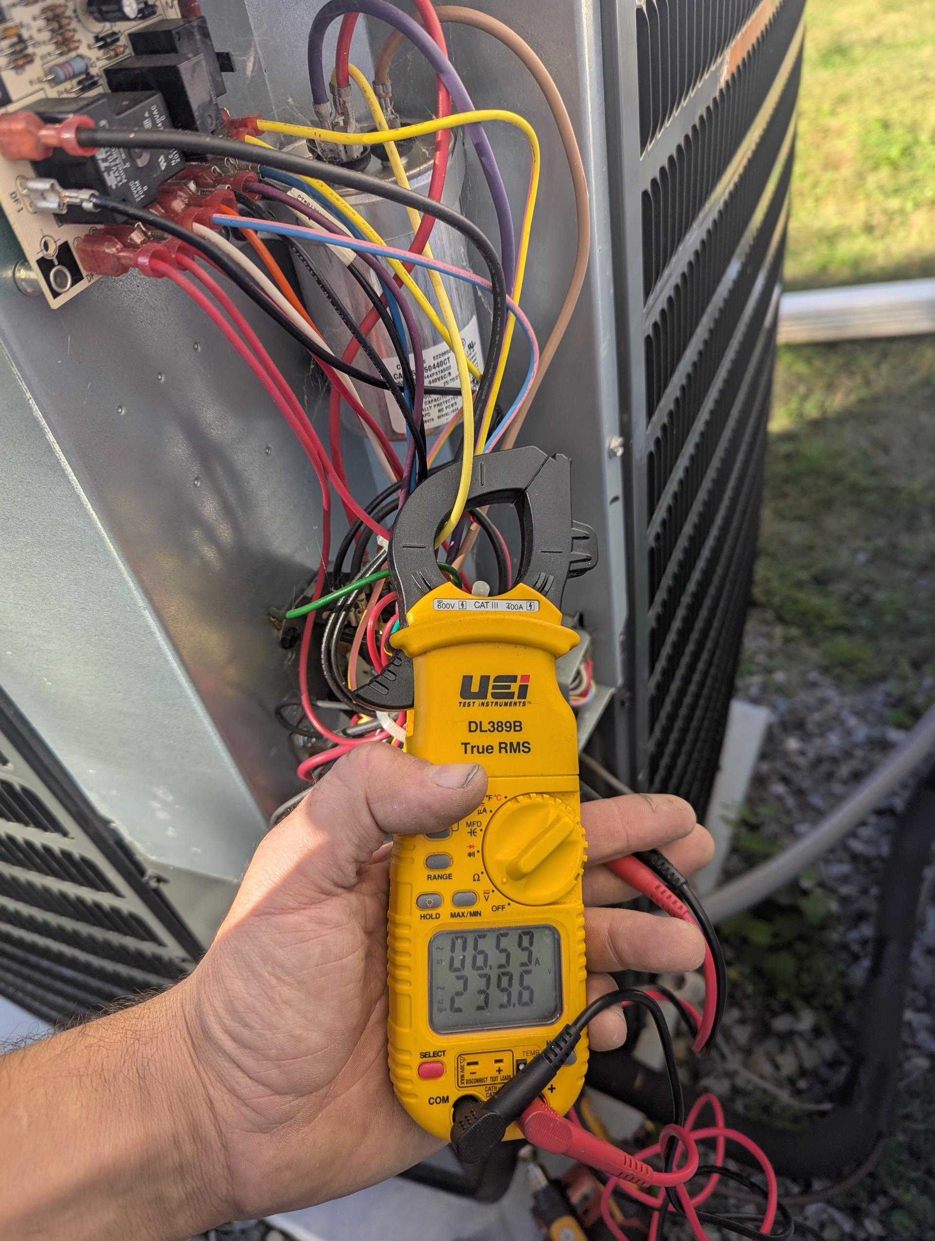 Completed AC tune up for 3.5 Ton Goodman heat pump system

Replaced 20x20x1 filter
Indoor and outdoor coils in good condition 
Inspected wiring, controls, electric motors and components; he currently has a z wave thermostat but z wave is not set up. Recommended WiFi smart thermostat for better control of electric heat use. (Based on outdoor temperature) Will result is savings in winter, 
Measured temperature split and static pressure 
Inspected drains; cleared EZ trap
Checked integrity of compressor motor (mega ohm test)

Assessed refrigerant charge checked pressures. 

Also discussed and left (2) estimates for air treatment systems.
1. APCOX whole home air treatment system
2. APCOX whole home air treatment system PLUS air ionizer which will help filter collect more particles. 

Heat pump operating well at this time. 