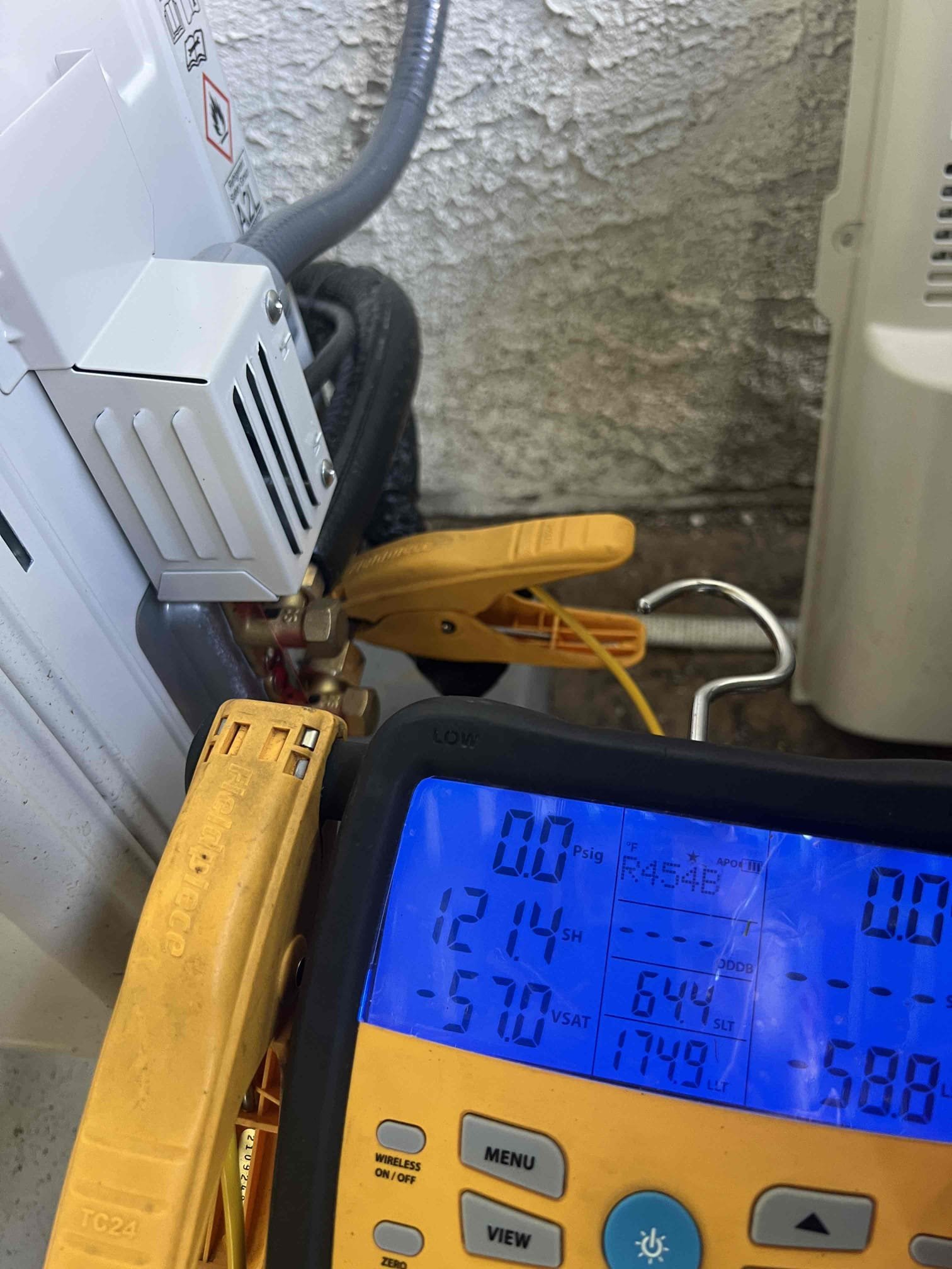 10/10/25 Tan
Performed Quality Assurance inspection on Mitsubishi ductless heat pump system for 3rd floor room installed on 9/17/25.
Burt stated the installers were great and Nick was very polite and educational about his new system. He had no negative comments or anything to say we could improve.
When I mentioned about the remote holder and the MV vents he stated he got his own remote holder and the MV vents are not ready to be installed yet and he’ll most likely have his contractor install them when he decides where they go.
Burt asked if there were any way to install a water safety on this but I told him unless it’s installed on an interior wall there were nothing available we could install to prevent water leaks. The best solution is to maintain the filter and have maintenance performed to allow us to flush and test the drain line each year.
It hasn’t leaked since installation but he wanted to be preventative.
Checked indoor unit and tested heating operations.
System had 55° temp 10/10/25 Tan
Performed Quality Assurance inspection on Mitsubishi ductless heat pump system for 3rd floor room installed on 9/17/25.
Burt stated the installers were great and Nick was very polite and educational about his new system. He had no negative comments or anything to say we could improve.
When I mentioned about the remote holder and the MV vents he stated he got his own remote holder and the MV vents are not ready to be installed yet and he’ll most likely have his contractor install them when he decides where they go.
Burt asked if there were any way to install a water safety on this but I told him unless it’s installed on an interior wall there were nothing available we could install to prevent water leaks. The best solution is to maintain the filter and have maintenance performed to allow us to flush and test the drain line each year.
It hasn’t leaked since installation but he wanted to be preventative.
Checked indoor unit and tested heating operations.
System had 55° temp