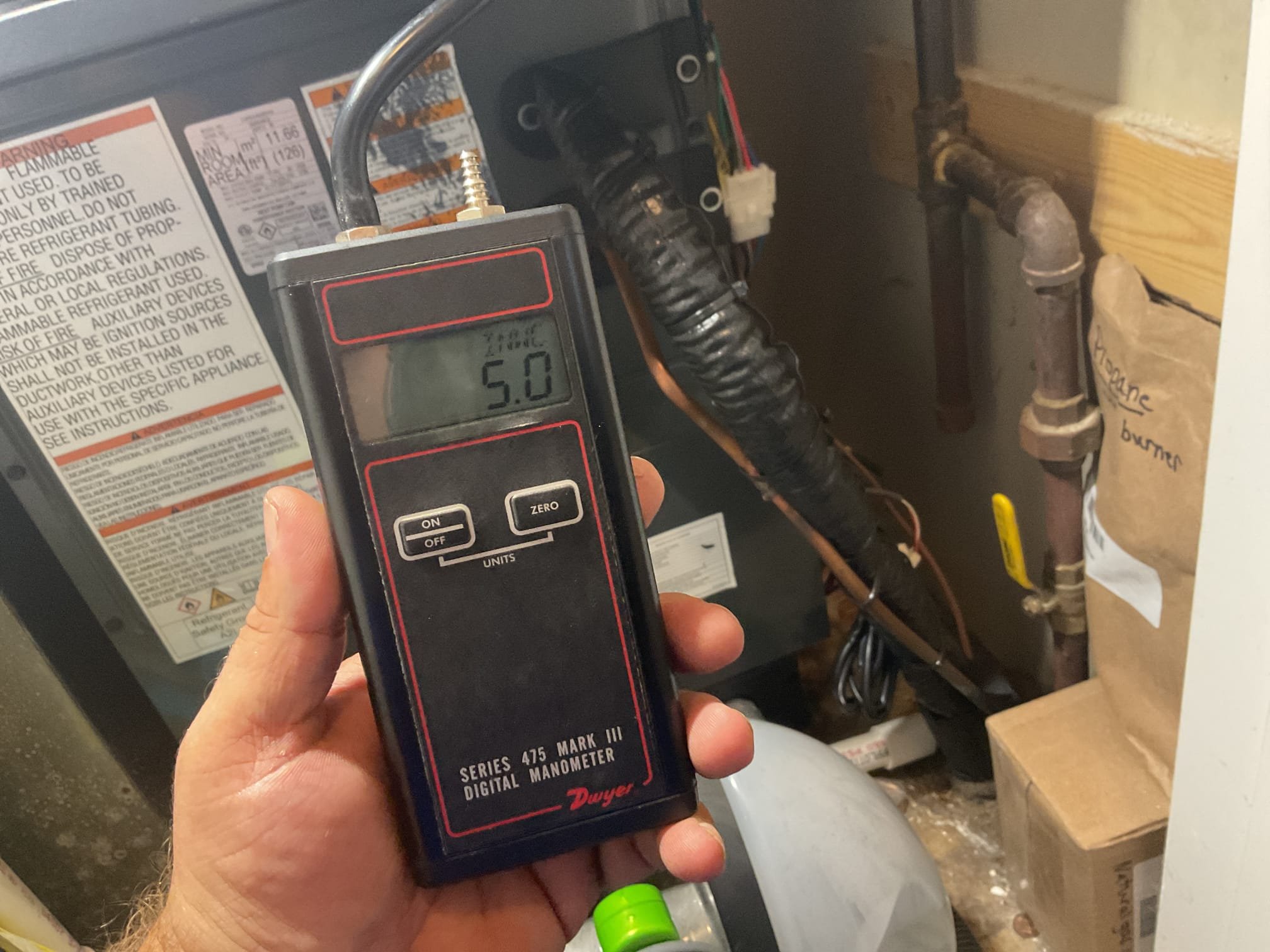 Talked to homeowner about error code was not sure what the code was. Gave system a call for heat heat pump came on and was working correctly. Switched over to emergency heat to the propane and furnace would not light. Found that there was air in the line . During the install they were not able to test propane side do to tank was empty. Adjusted gas pressure to 6” and 10” w.c. Performed combustion test. Gas furnace is now working properly at time of service. Talked to homeowner about error code was not sure what the code was. Gave system a call for heat heat pump came on and was working correctly. Switched over to emergency heat to the propane and furnace would not light. Found that there was air in the line . During the install they were not able to test propane side do to tank was empty. Adjusted gas pressure to 6” and 10” w.c. Performed combustion test. Gas furnace is now working properly at time of service.