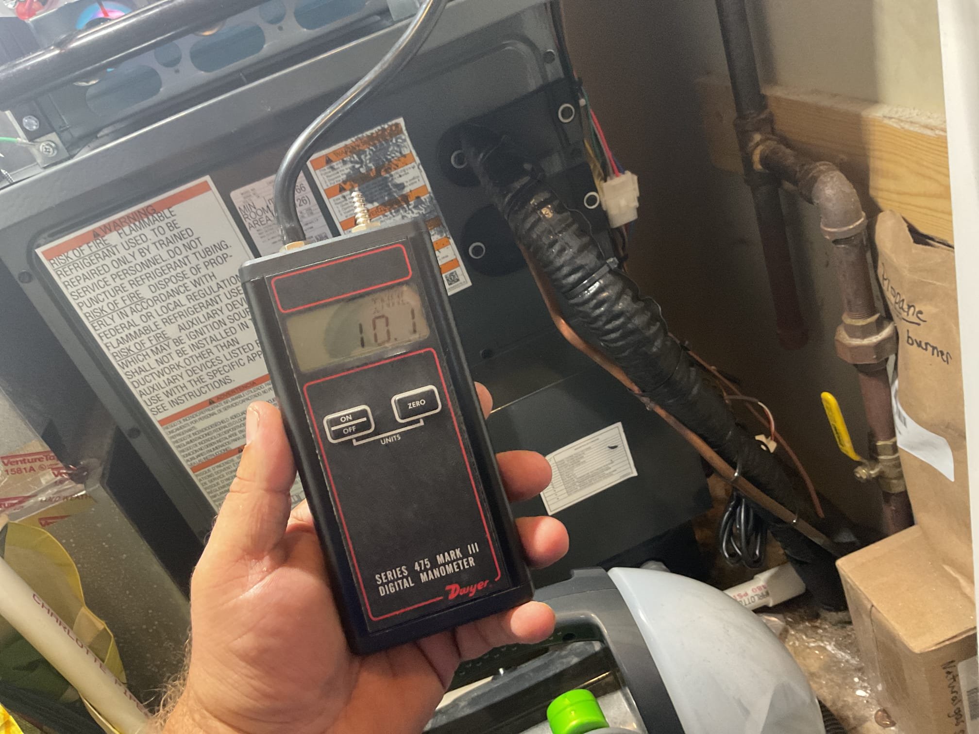 Talked to homeowner about error code was not sure what the code was. Gave system a call for heat heat pump came on and was working correctly. Switched over to emergency heat to the propane and furnace would not light. Found that there was air in the line . During the install they were not able to test propane side do to tank was empty. Adjusted gas pressure to 6” and 10” w.c. Performed combustion test. Gas furnace is now working properly at time of service. Talked to homeowner about error code was not sure what the code was. Gave system a call for heat heat pump came on and was working correctly. Switched over to emergency heat to the propane and furnace would not light. Found that there was air in the line . During the install they were not able to test propane side do to tank was empty. Adjusted gas pressure to 6” and 10” w.c. Performed combustion test. Gas furnace is now working properly at time of service.