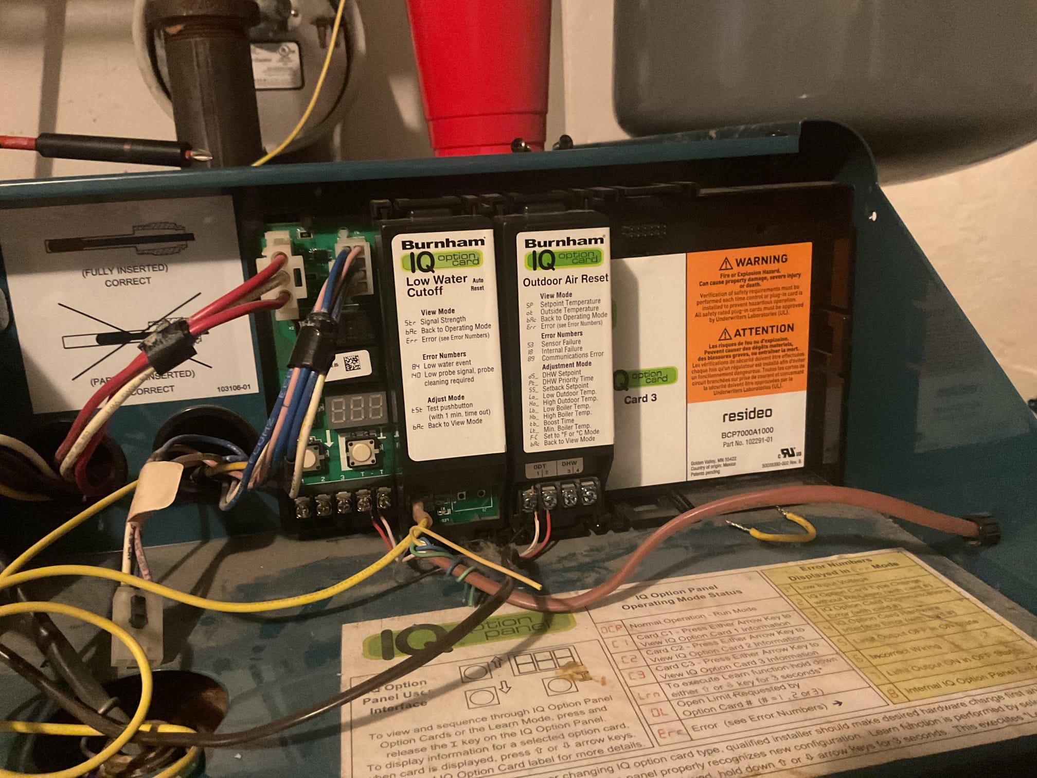 Found oil boiler locked out on code 3.1 which is card communication error. Took photos of burnham I . Q. Cards. Do not have these on the truck need to order replacement cards. Was able to get the control to re learn the cards for now and boiler is working for now. Our office to get pricing and availability on both cards. Performed combustion test. Found oil boiler locked out on code 3.1 which is card communication error. Took photos of burnham I . Q. Cards. Do not have these on the truck need to order replacement cards. Was able to get the control to re learn the cards for now and boiler is working for now. Our office to get pricing and availability on both cards. Performed combustion test.