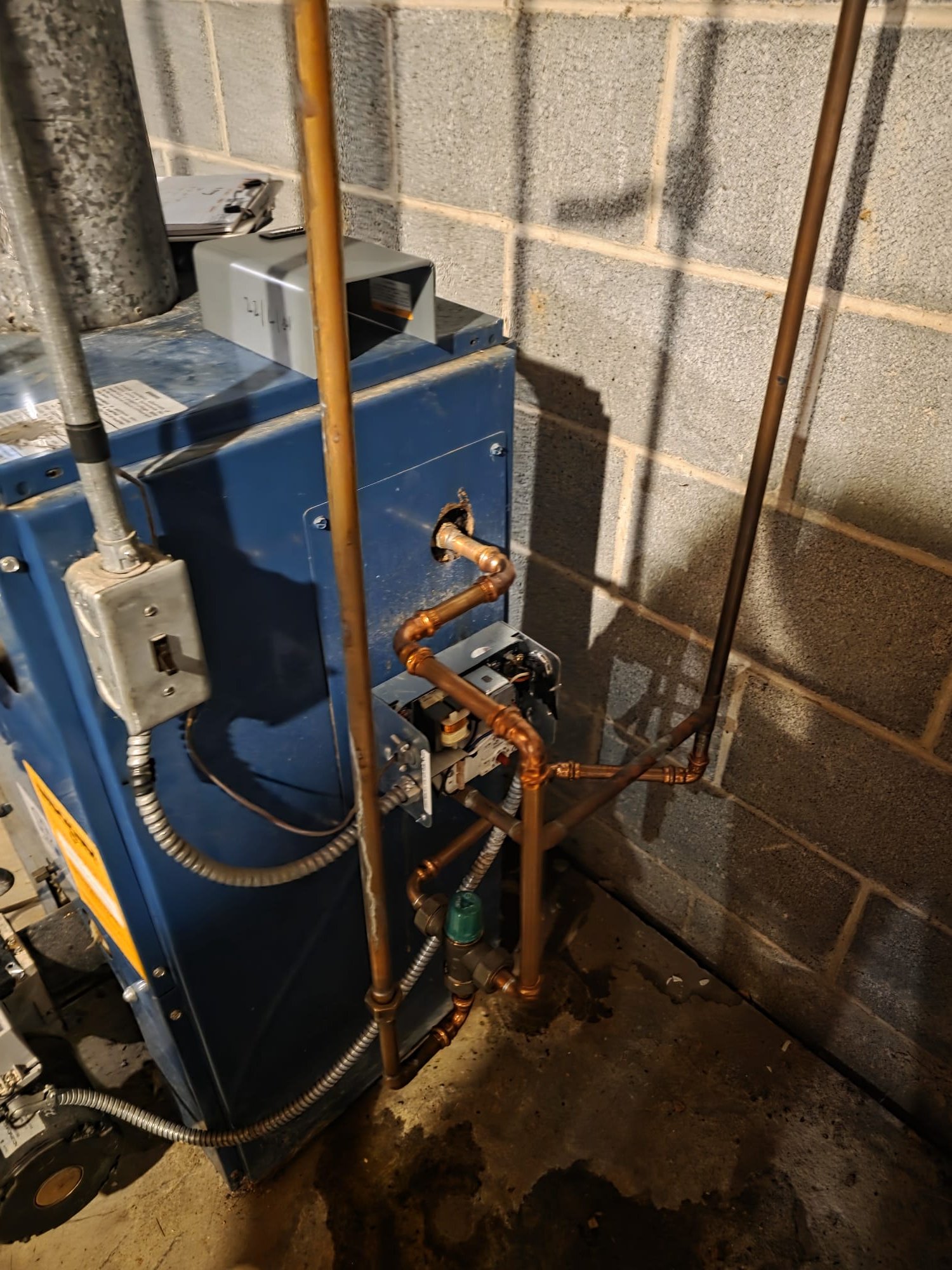 Reviewed equipment with Chuck to determine the best solution for thehome.  Recommended propane Laars boiler and fuel conversion as best option.  Will provide and email options to Chuck.