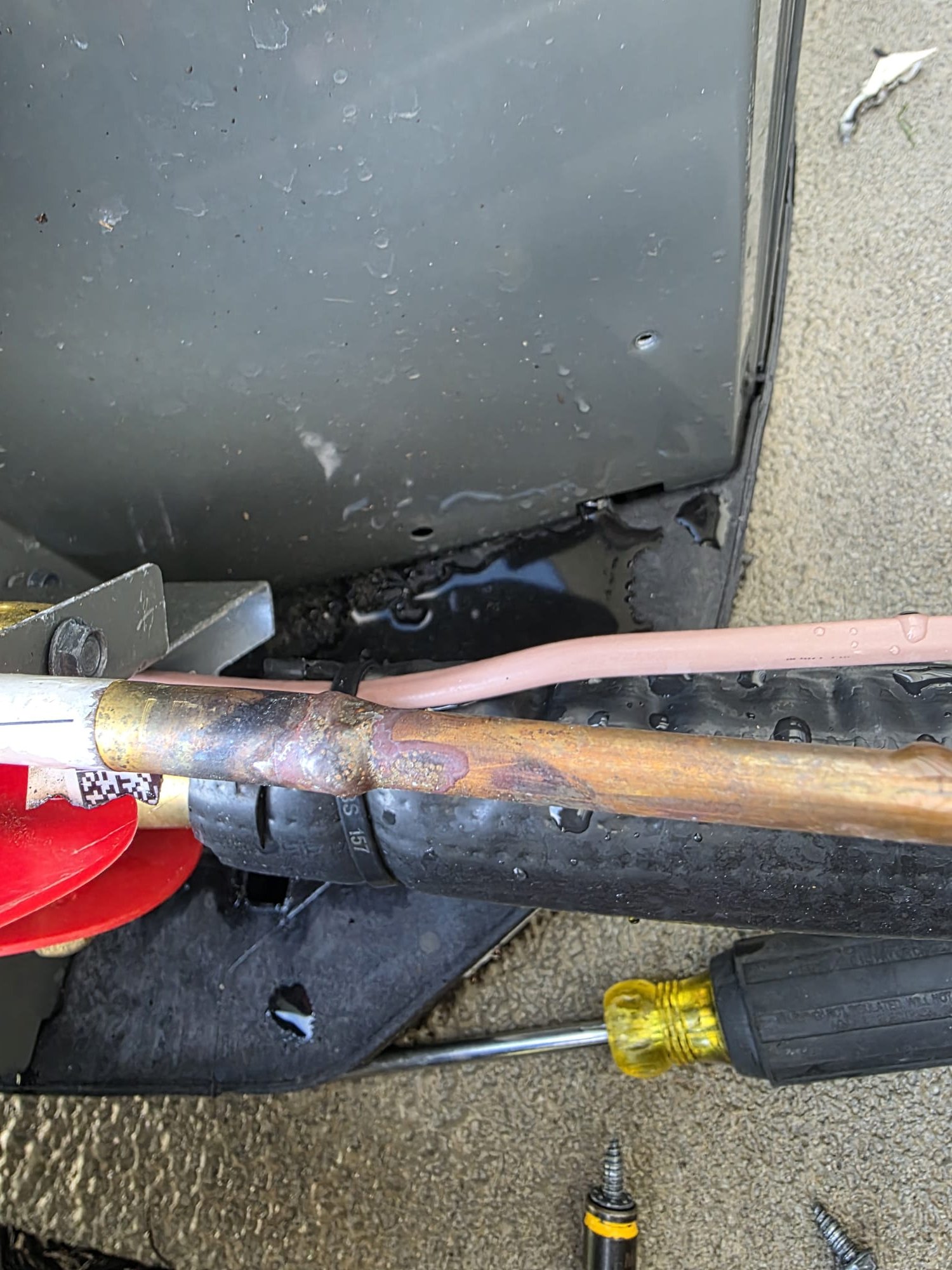 Performed quality assurance visit on gas furnace and a c installation.  Overall job looked good.  Glenn was very happy with the installation.  There were some p v c filings on top of an inside, a furnace that should have been cleaned.  Electrical connections outside on the outdoor unit were not taped.  Unit was wired as a single stage furnace due to there, only being five wires to the thermostat.  System passes quality assurance inspection.