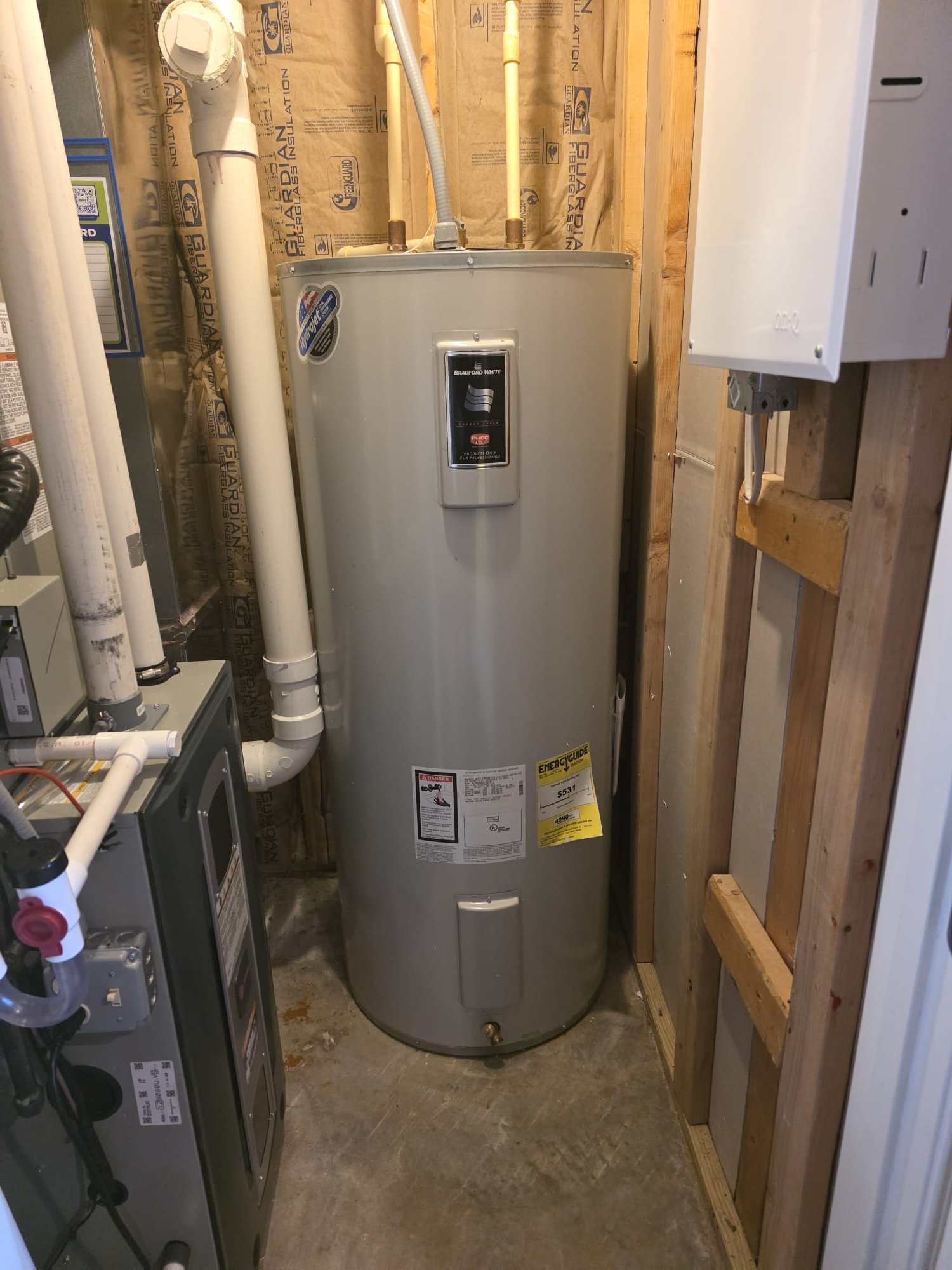 Performed quality assurance visit on gas furnace and a c installation.  Overall job looked good.  Glenn was very happy with the installation.  There were some p v c filings on top of an inside, a furnace that should have been cleaned.  Electrical connections outside on the outdoor unit were not taped.  Unit was wired as a single stage furnace due to there, only being five wires to the thermostat.  System passes quality assurance inspection.