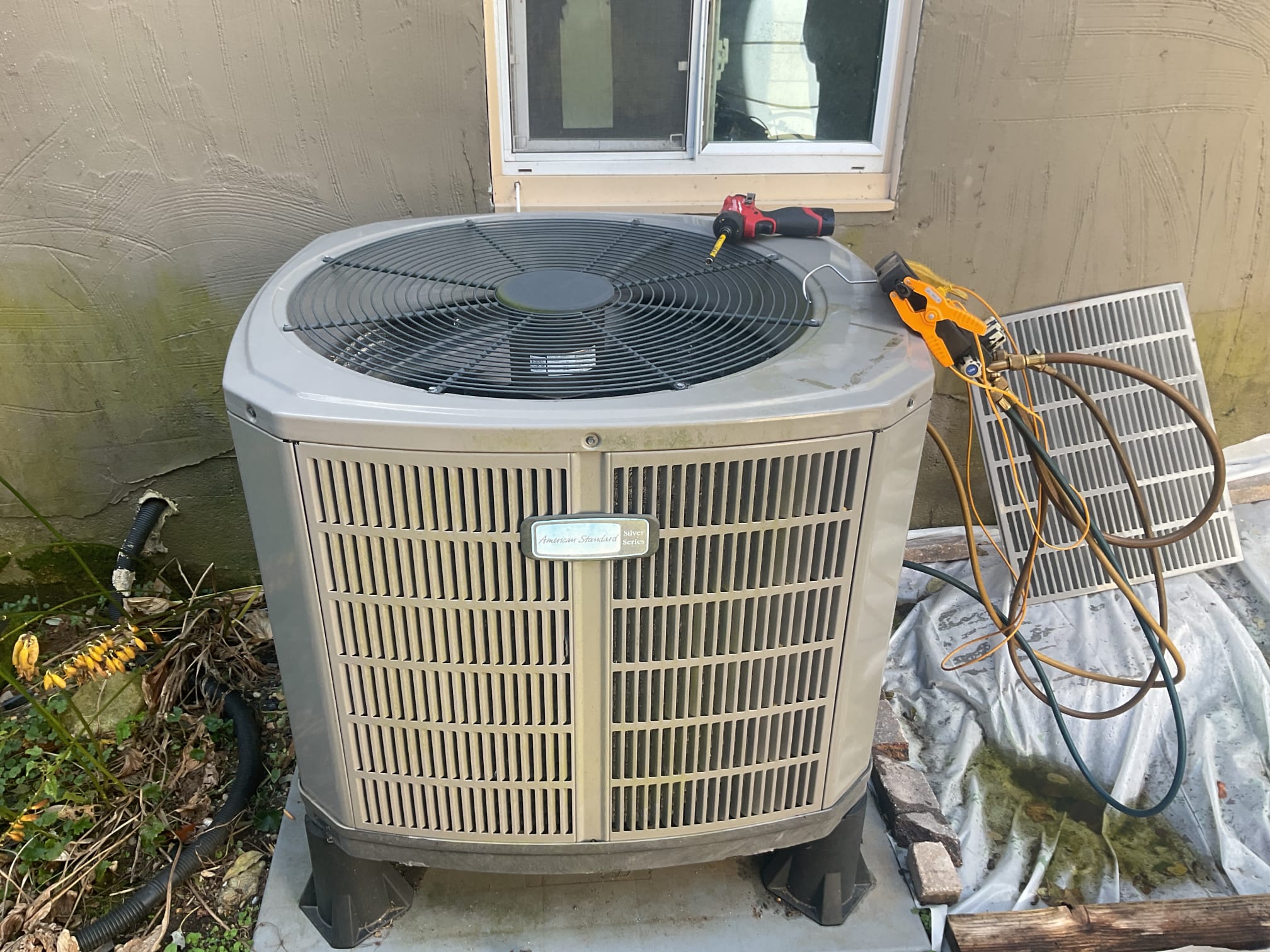 Performed precision heat tune up on American standard heat pump system. 20x23x1 air filter is clean. Checked all electrical connections and components. Checked temperature rise. Found 15 mfd capacitor is weak tested at 13.6 mfd, provided estimate to replace. Tested outdoor capacitor. Checked refrigerant pressures and temperatures at indoor and outdoor units. Heat pump system is working properly at time of service. 