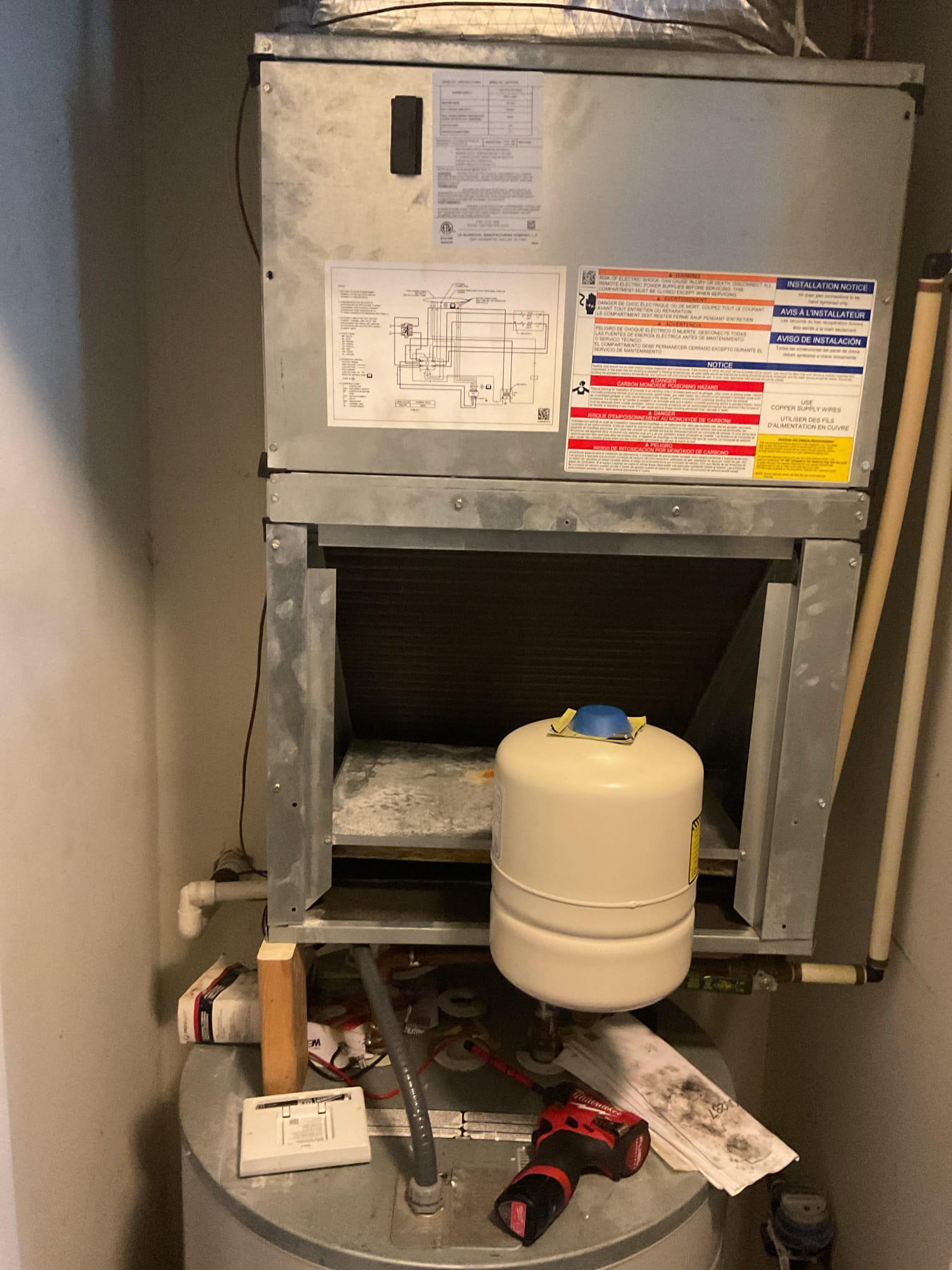 Responded to service call about fan running constantly when thermostat was set to heat. Found that thermostat was wired incorrectly causing the unit to kick on the fan constantly. Upon arrival noticed that unit was leaning off the wall. Upon further inspection found that top bracket for unit was ripped off the wall. Will have to return to repair. Upon returning we may need to bring some 2x4 so we can mount the top bracket to wood. Entire indoors unit will need to be removed and reinstalled. Responded to service call about fan running constantly when thermostat was set to heat. Found that thermostat was wired incorrectly causing the unit to kick on the fan constantly. Upon arrival noticed that unit was leaning off the wall. Upon further inspection found that top bracket for unit was ripped off the wall. Will have to return to repair. Upon returning we may need to bring some 2x4 so we can mount the top bracket to wood. Entire indoors unit will need to be removed and reinstalled.