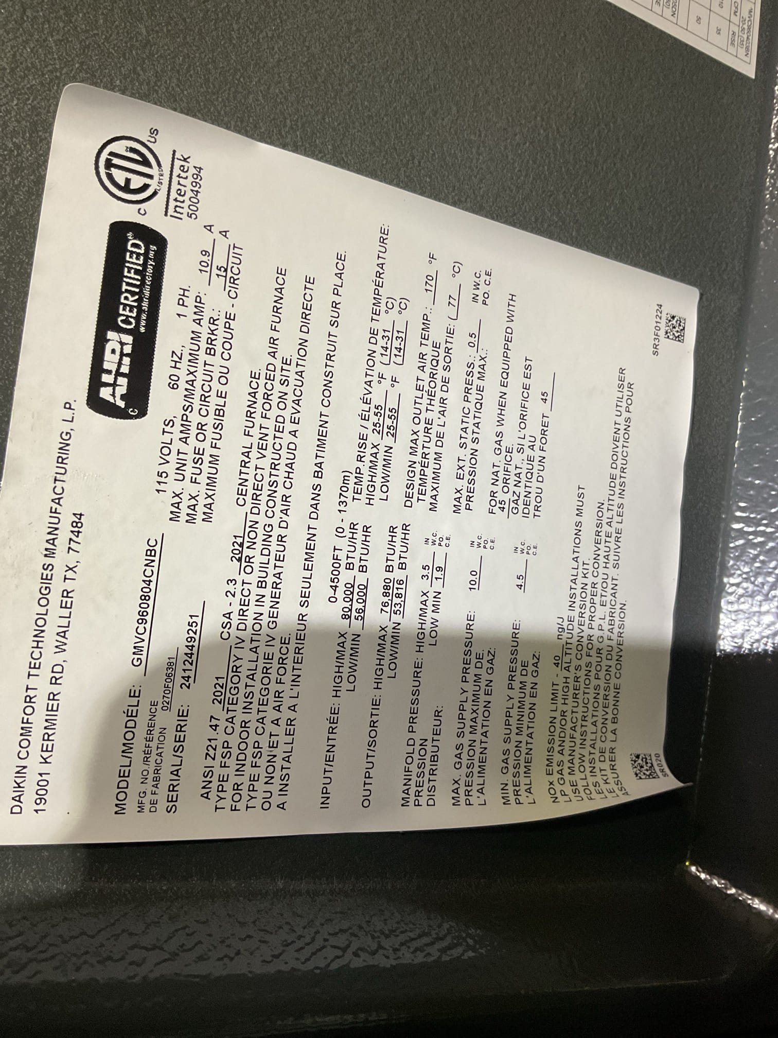 Luis 10-24-25 performed gas heat tune up on recently installed gas heater Goodman 2 stage 90% furnace. Check all electrical low and high connections ok test heater operation ok replace air filter. Check low and high stages of heat ok performed combustion test check airflow ok check static pressure ok as I was checking to stattix pressure on the system. I noticed the current air filters restricting a lot airflow Will recommend switching to a different type of filters. Gas heater is working within manufacture specifications. 