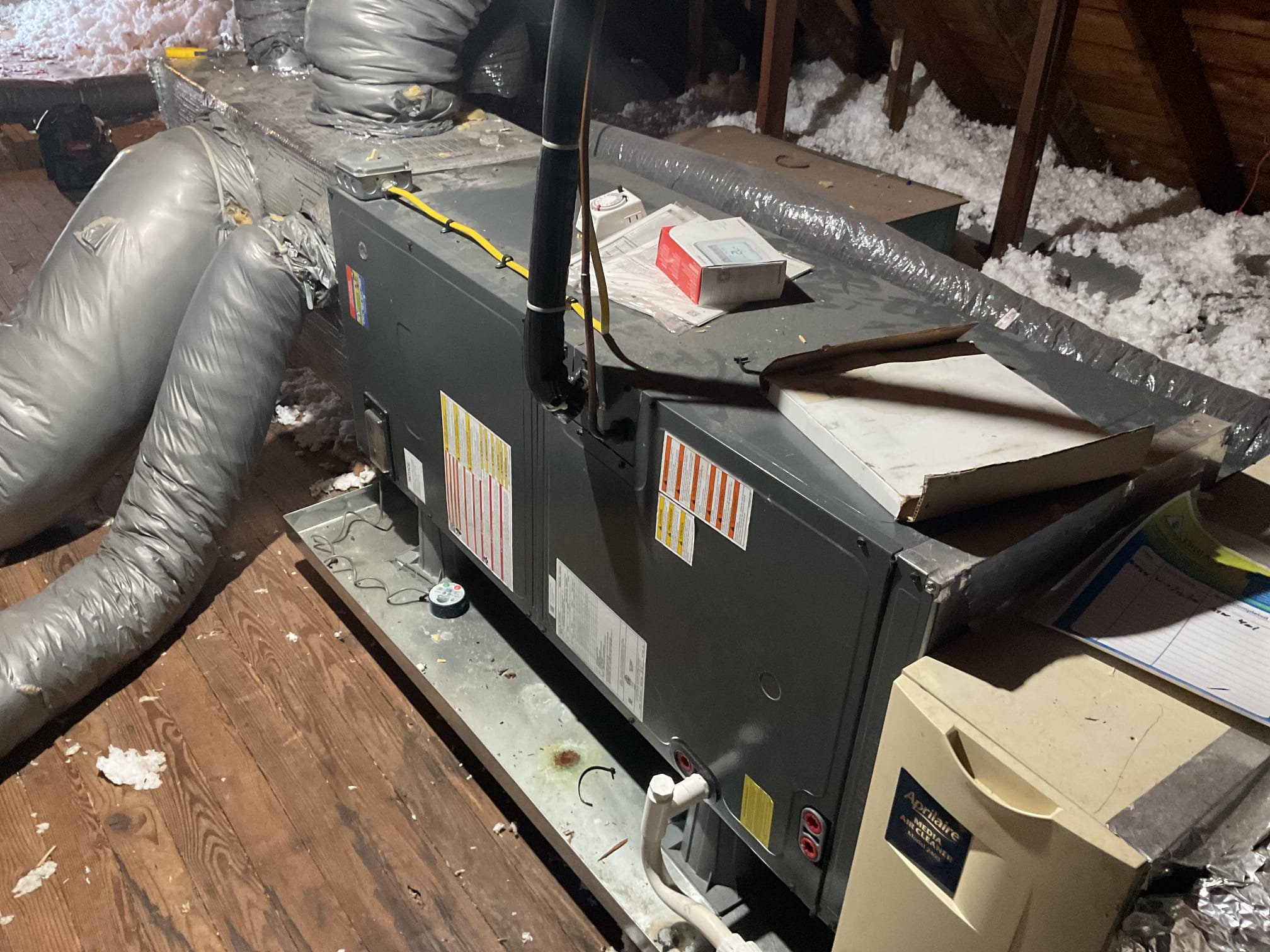 Fully assessed no heating situation. Found kids bedrooms were not heating. Went downstairs in basement and found that the Larrs boiler that we did not install was turned off at the power switch. Kate called her contractor and found he had turned it off when he was here. Turned back on. The boiler heats radiant floor heating in the floors. Loop got hot from the supply to the returns. Boiler is heating fine at time of service. Also took photos of another a/c only system that needs added next year to maintenance contract. 