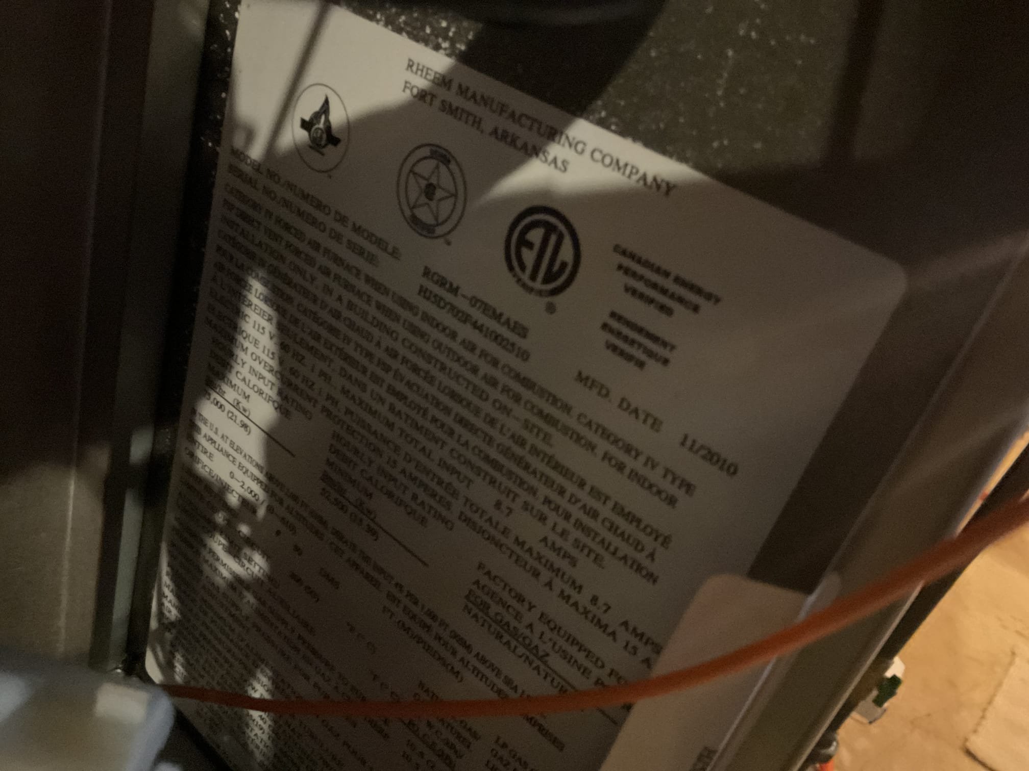 Performed precision heat tune up on 2010 Rheem gas furnace. Homeowner just replaced #10 humidifier pad and Aprilaire 413 air filter. Checked all electrical connections and components. Checked temperature rise. Performed combustion test. Found co getting a little high at 89 ppm. Checked gas pressure it was good. Inspected heat exchanger  with camera , did not see any cracks. Possibly secondary heat exchanger is getting blocked up. Would recommend thinking about replacing system. Gas furnace is working at time of service . He is going to have us re look a the furnace in the spring time to see how it’s running. 
