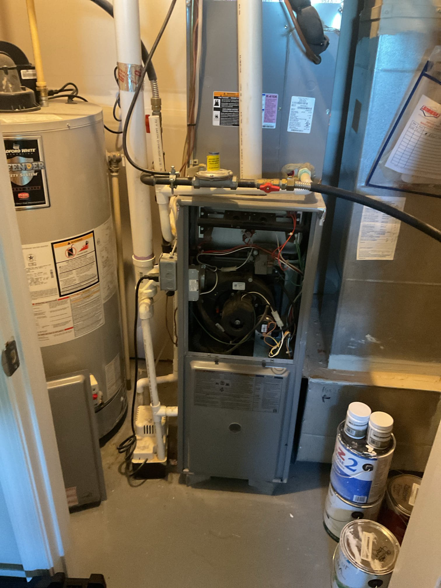 Fully assessed no heating situation. Found google nest installed and set up wrong. System was programmed as a heat pump. Equipment in home is gas furnace a/c. Tennet mentioned the only time the heat worked was in emergency heat mode. Set up google nest as gas furnace a/c and heat came on and function correctly.  Performed combustion test. Furnace is from 2012 and would consider replacement options. Found no water protection on system. Provided solutions to shut down furnace if system leaked. Gas furnace is working at time of service.  Also performed tune up on gas furnace. Cleaned flame sensor, replaced 16x25x1 air filter. Checked all electrical connections and components. Checked temperature rise. , blew out pressure switch tubing. 