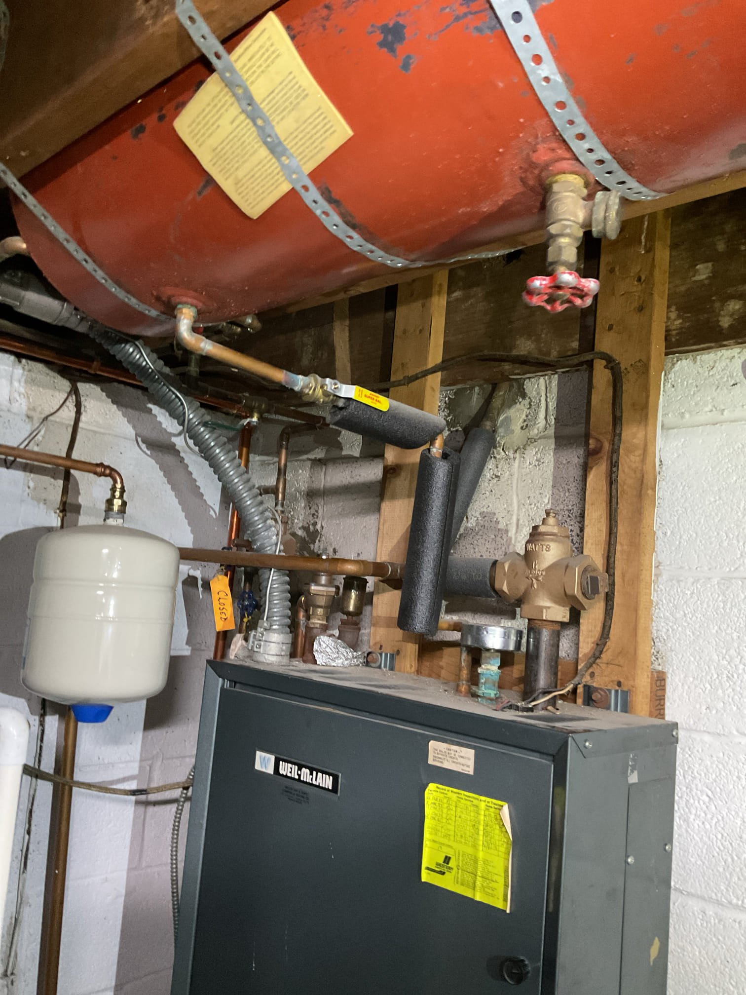 Luis 10-28-25 customer called in for boiler not heating, 200 amp electric boiler from 1979 Weil McLain. Customer stated steam was coming out of the boiler. Found no pressure on boiler. Water feeder not working add water manually, test operation found all contactor in bad shape. When we were testing boiler I noticed Temp got up to 20 degrees. Limit is not working currently set to 180 high 160 low. Boiler parts are original to boiler. I provided estimate for failed part and also recommendations on some of the other parts. Final recommendation is to upgrade boiler to propane high efficiency boiler. Home comfort consultant to come later on today. I would not recommend running boiler under these conditions for safety purposes. 