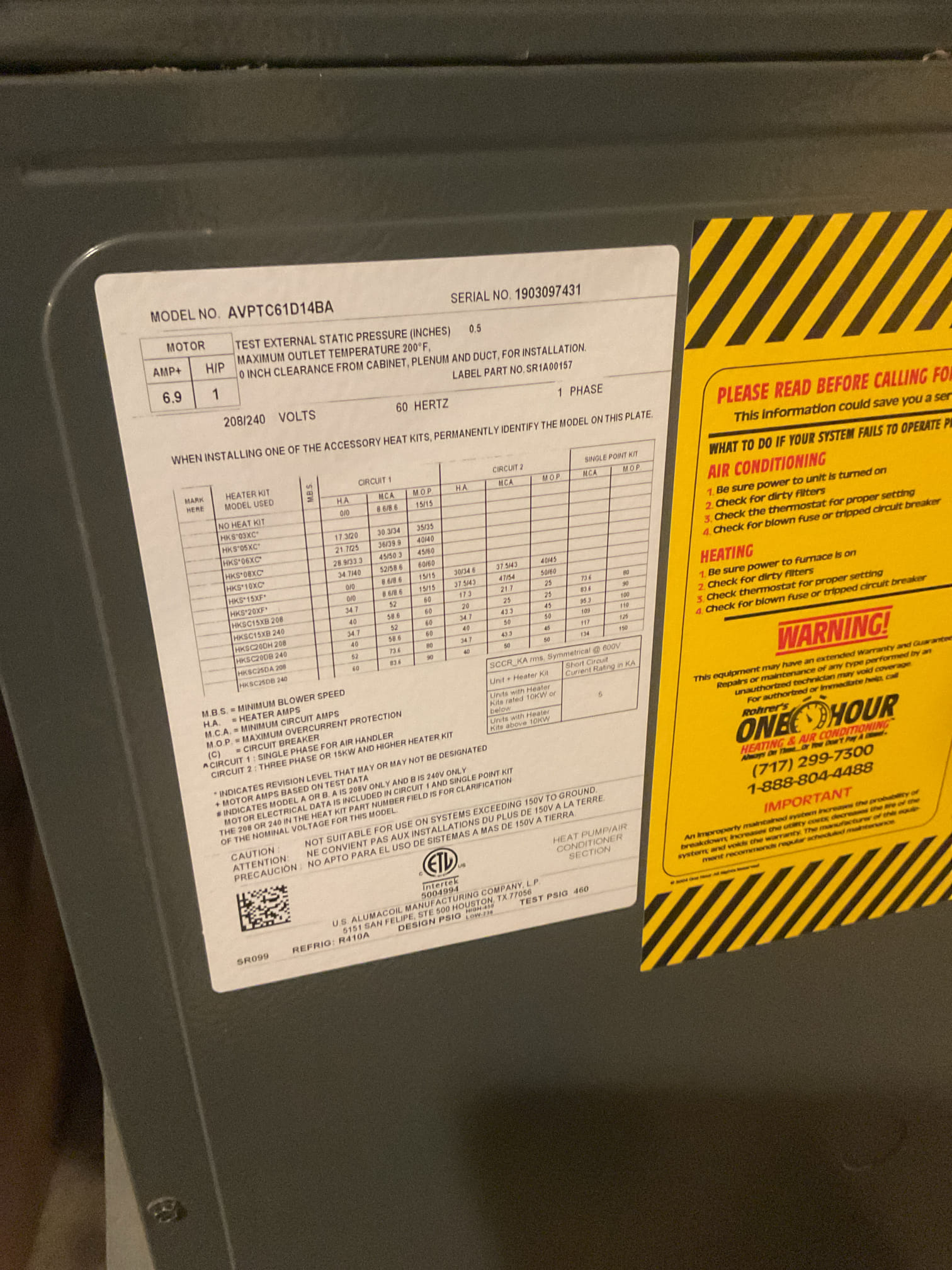 10/27/25 Dan and Liz 

I Arrived to the customers home for a heat pump check up on a 5 yr old system . I checked all electrical connections and voltages . I checked the air filter and replaced, filter size is 20x25x1. Inspected the indoor coil and tested electric heat package. Took temp splits for the electric heat and blower motor amperage draws. I looked at the outdoor heat pump and tested for an outdoor btu output. Inspected the outdoor components and unit pressures. Everything is working fine at this time of service. 

She needs pricing on water panels for her general air humidifier. 