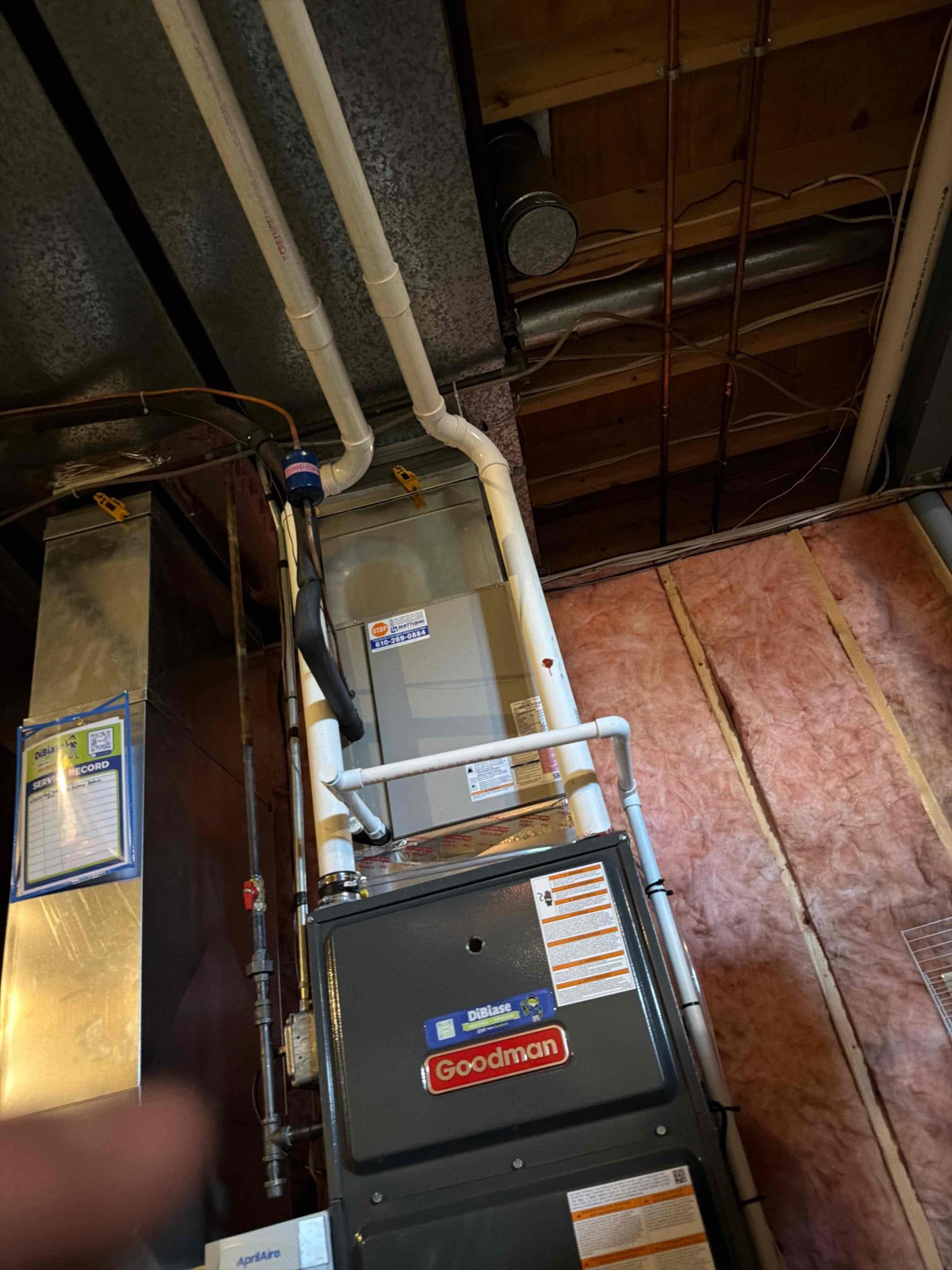 Installed new trane 90% gas furnace. Built new return and transition piece between furnace and coil. Tapped/caulked return and supply. Installed new Aprilaire filter box on return. Adapted high volt and installed new outlet and switch. Adapted condensate line and installed new condensate pump. Ran new Covington tubing from condensate pump to sewer line located in the basement. Adapted gas line and flue pipping.  Wired in low voltage to new furnace. Cleaned up work area and tested out equipment.