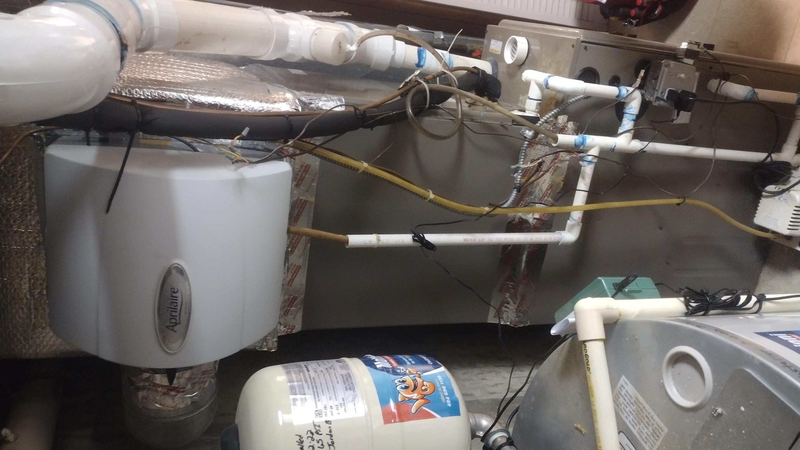 Luis 10-29-25 performed gas heat tune up. check electrical low and high voltage connections and components, replace filter clean sensor and inspect burners ok check gas pressure and adjust to 3.5 wc wPerformed combustion test ok check supply and return air 60 degree split. Test pump ok. Service humidifier test humidifier operation ok. Noticed safety electrical switch has some back marking. Provided estimate to replace door switch. I also provided estimate for water protection on indoor unit. 