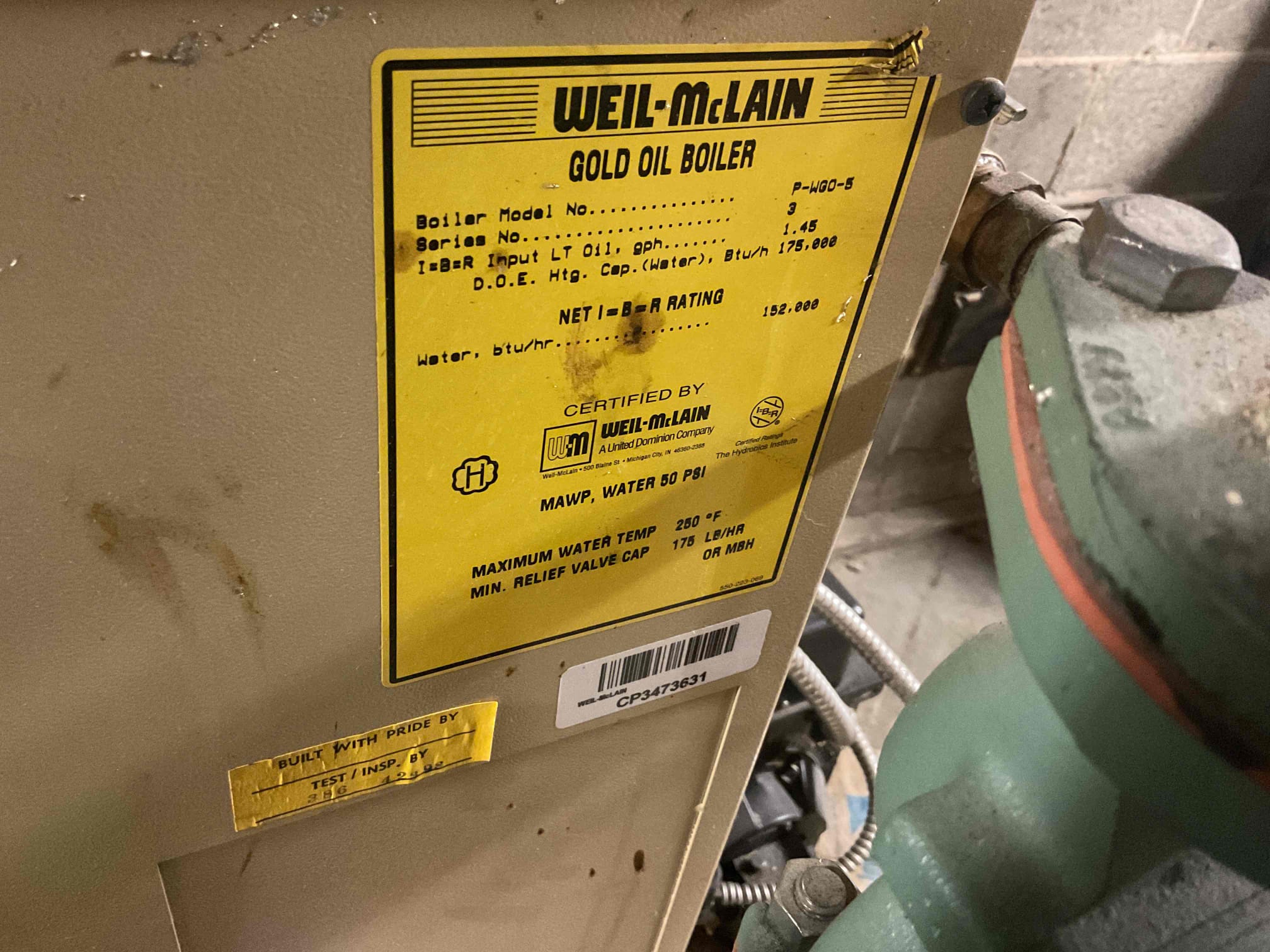 Replaced leaking pressure relief valve. Will need to return to replace clogged spirovent 1 1/4” jr head. Also need to replace temperature gauge for infloor loop and re install basement window. Also need pro press for relief pipe . Also performed precision oil tune up on 1998 Weil McLain oil boiler. Replaced 1.20b nozzle and Rf1 oil filter. Checked all electrical connections and components. Performed combustion test. Vacuumed out boiler heat exchanger and smoke pipe. Oil boiler is definitely getting to replacement age. Oil boiler is working at time of service. 