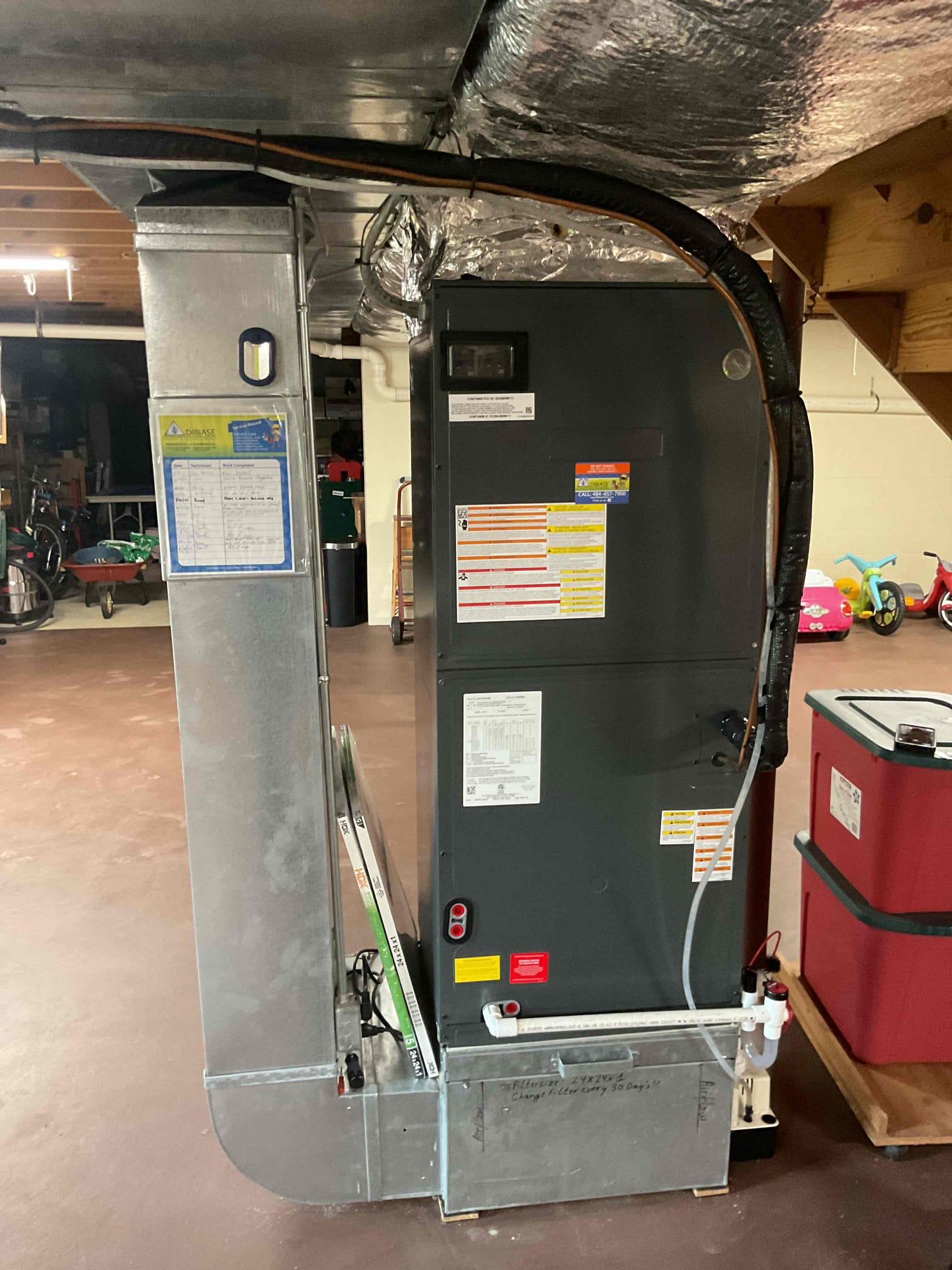 Luis 10-29-25 perform heat pump tuneup on a two stage communicating Amana heat pump inspect air filter. OK at this time test 15 KW electric heaters inspect coils and blower motor. Check airflow supply and return air temps ok. 100-70 regular heat temperatures rise. Check heat pump operation refrigeration cycle ok pressures and levels ok. Check capacitor and control module ok. No error codes are showing. Cycle heat pump ok. Heat pump is working with a manufacturer specifications. Customer knows about surge protection and bacteria protection. Passed on those items for now. 