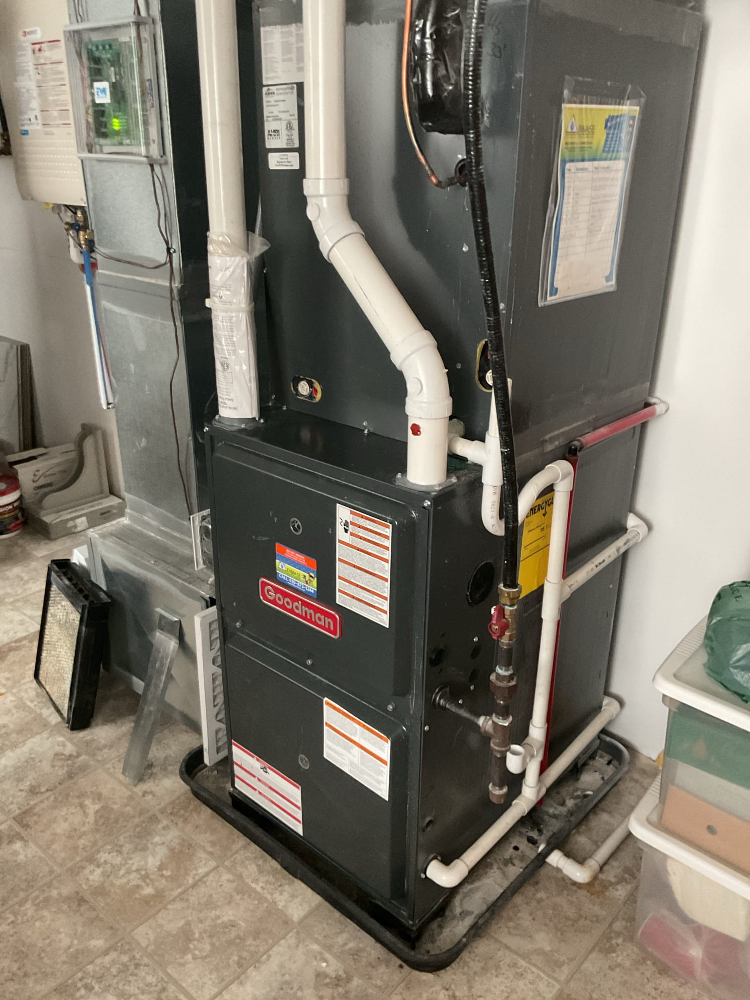 10/29/25 Dan 

I arrived to the customers home to service their 4 yr old gas furnace system. 
I started with checking the air filter and found good  , the filter size is 16x25x1. I checked all my electrical connections and voltages. I inspected and tested the  burners , flame sensor and the igniter. I water tested all tubing and hoses. I inspected the exhaust and fresh air pipe for restrictions and bellies. I inspected the inducer and the blower motor operation. I checked and tested for combustion and took temp rise splits at the return and the supply. Everything is running fine at this time of service. The customer has a 700 humidifier on her return side. We are going to remove the 700 and replace it with a 600 bypassing humidifier with the automatic humidistat control so she can control her fan blow activation. Photos are in the work order I collected 50% for the humidifier install collect balance when completed. 