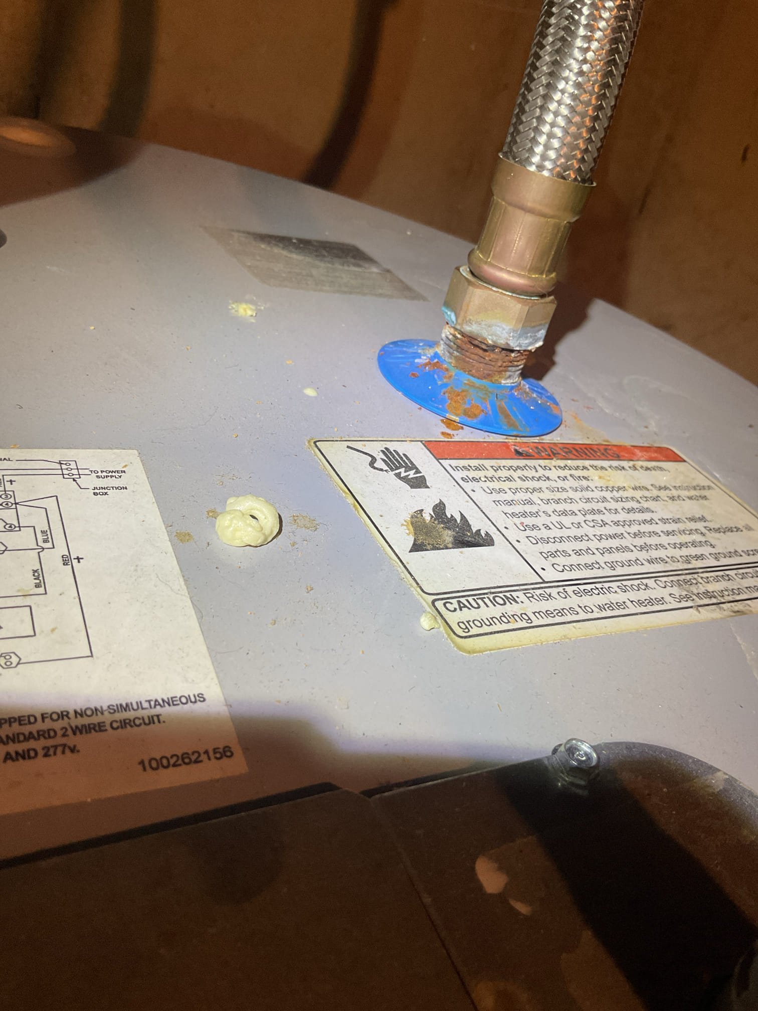 Luis 10-29-25 customer recorded for electric water heater inspection. Customer selling the home. Check water heater operation inspect all piping. There is two leaks. One on the cold water side nipple (flex nose adapter shark bite). And other leak is at bottom element connection. I test both elements. 18 amps at 245 volts. Water pressure 50 psi. There is check valve on main water coming in (no expansion tank is installed) expansion tanks are required when there is check valve. Relief valve is original to tank. I provided estimate for repairs, water heater is heating the water but needs some work. Customer will decide what to do I also provided estimate to replace water heater. Water heater inspection failed. 