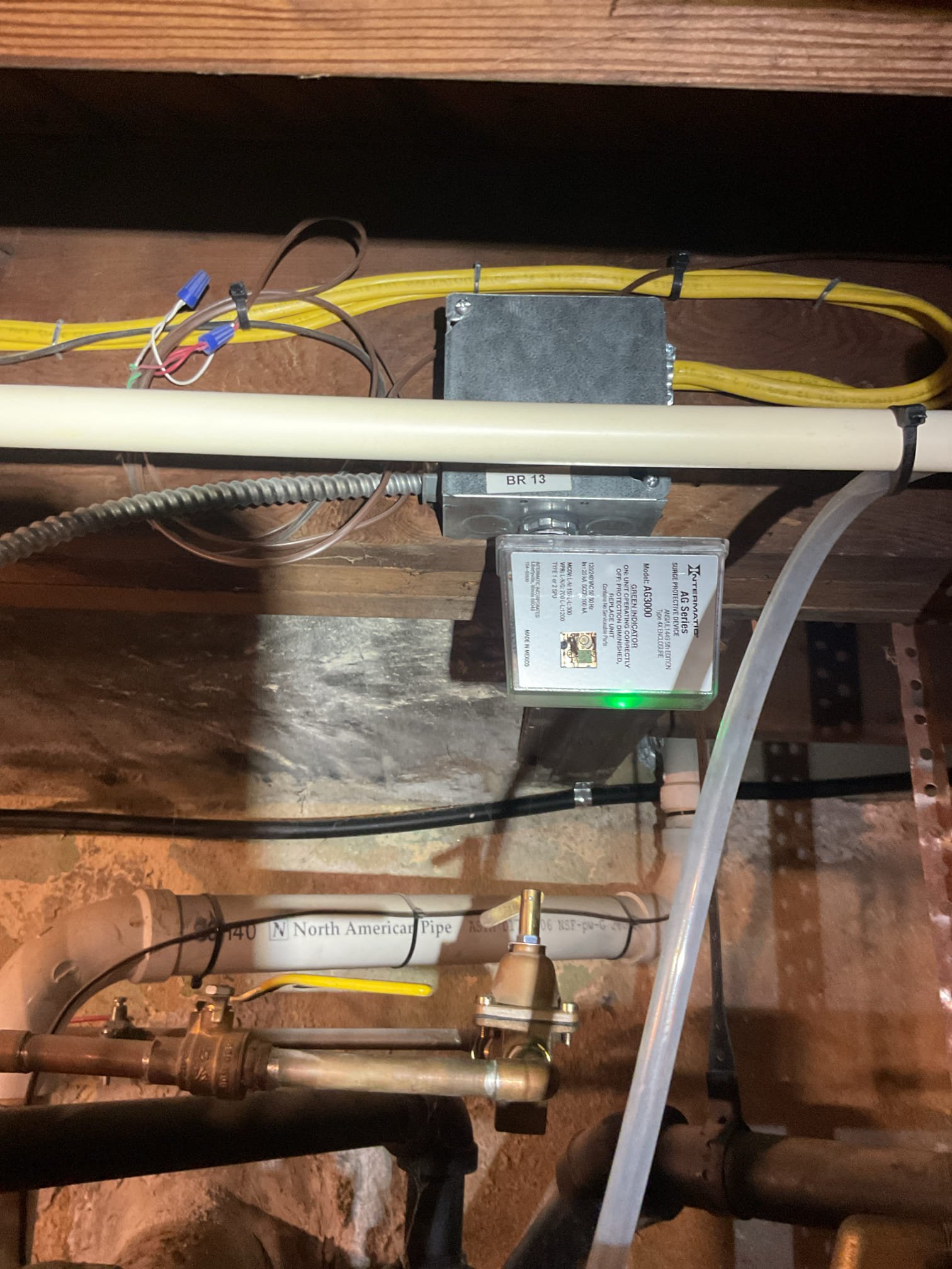 Installed Intermatic AG3000 surge protector for 120V boiler circuit.

Installed (2) Resideo “L1 Leak Detectors”. 1 with water sensing rope around indirect tank and the other around the boiler itself. Will make audible intermittent beep if water is detected.
WiFi connectivity is optional. Left manual on kitchen table with instructions for app/wifi use if customer is interested.

Charged card on file for balance. 