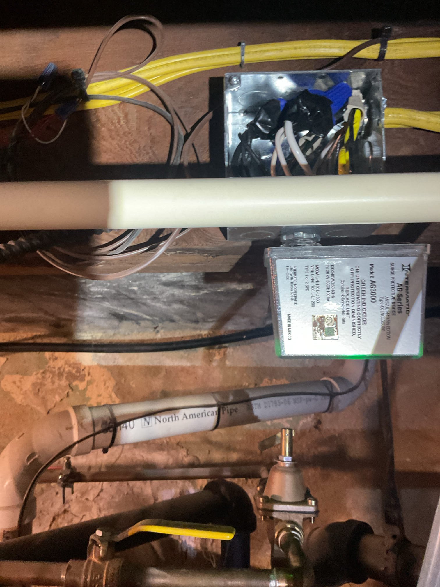 Installed Intermatic AG3000 surge protector for 120V boiler circuit.

Installed (2) Resideo “L1 Leak Detectors”. 1 with water sensing rope around indirect tank and the other around the boiler itself. Will make audible intermittent beep if water is detected.
WiFi connectivity is optional. Left manual on kitchen table with instructions for app/wifi use if customer is interested.

Charged card on file for balance. 