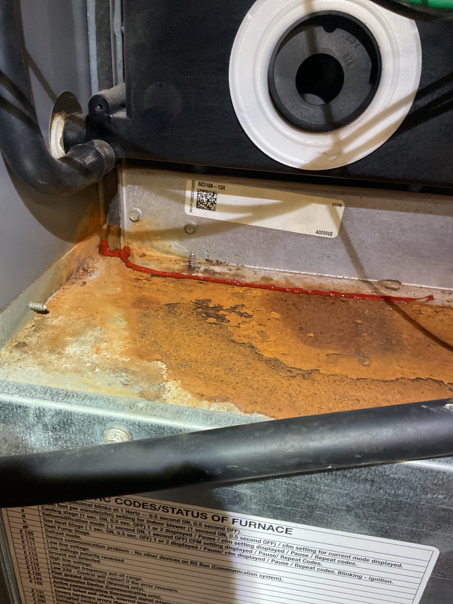 Replaced OEM Inducer assembly Lennox gas furnace.

Removed old inducer.
Caulked the plate behind it in area where secondary plate could be leaking.
Installed new inducer.
Tested and cycled furnace (3) times with run time about 5 to 8 minutes and allowed to cycle off. Observed no leaks at new inducer or secondary cover plate.

I did notice the furnace trap (external on Lennox) has been leaking very slightly at some point to the point where the butterfly clamp of cleanout has rusted. It is not leak out at this time but I have seen these trap develop leaks so left estimate to replace should it ever be necessary.

The bypass humidifier feed valve has failed. Left estimate to replace if she wants use of humidifier. Humidifier was left unwired by previous contractors.

Furnace operating well at this time. She paid balance today. 
 