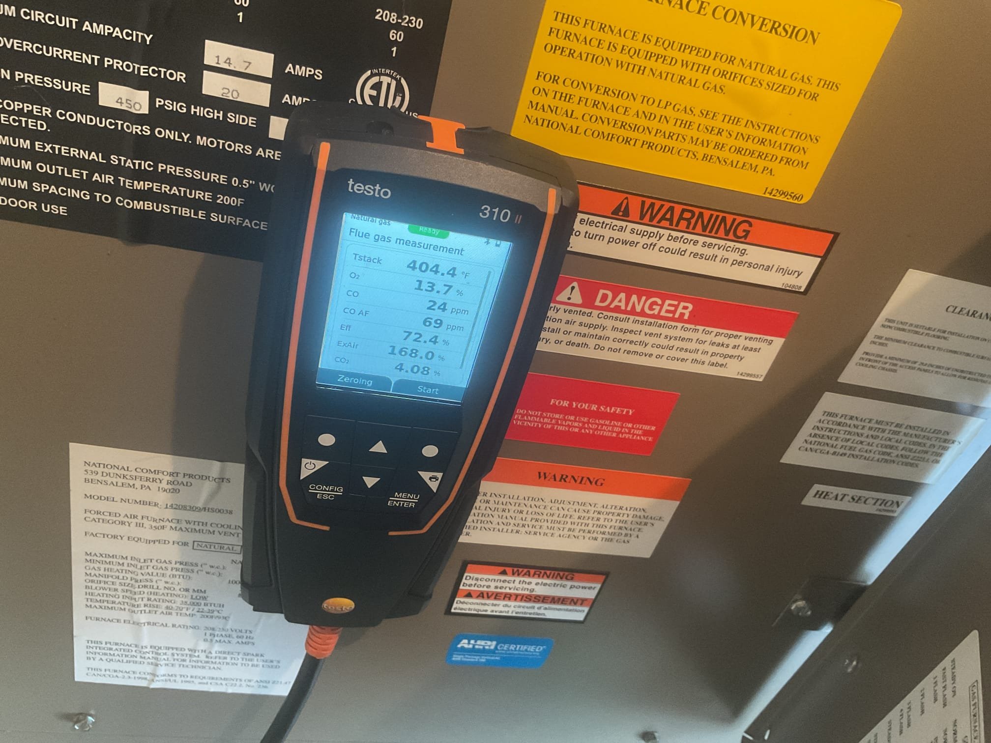 Performed precision heat tune up on ncp package unit. Replaced 16x25x1 air filter. Checked all electrical connections and components. Found some bacterial growth inside unit, provided uv air purifier solutions. Checked temperature rise. Checked gas pressure. Cleaned flame sensor, performed combustion test. Gas furnace is getting to the point of replacement but is working at time of service. 