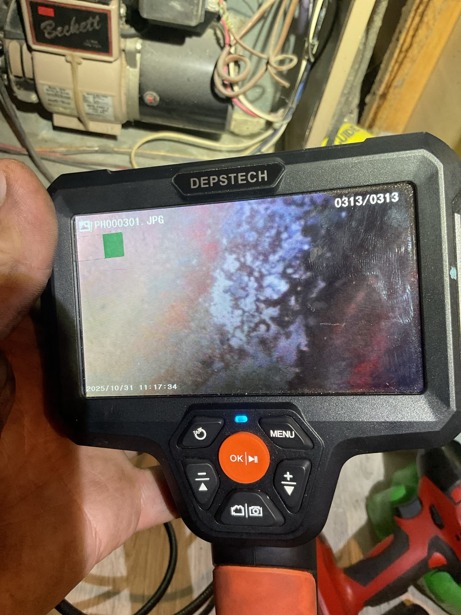 Completed heat tune up for Armstrong Air  oil furnace. 1999. 

20x20x1 filter ok
Cleaned heat exchanger and inspected flue piping and chimney. Some breakdown and rust but no cracks. 
Replaced oil filter, strainer with gasket and nozzle (.85 80B) oil filter was very gunked up as a result of running tank empty as was strainer and nozzle. Oil filter canister had rust spots on bottom. Recommended replacement due to potential for pinhole leaks. She agreed to new filter canister. Completed work today. 
Inspected electrode condition and alignment, transformer, cad cell eye, and air bands for debris. Electrodes were severely worn flat recommended replacement. She agreed. Completed work today. 

Inspected wiring, controls, electric motors and components including fan speeds. 12.5 uF capacitor reading 9.33 which is greater than 10% out of ideal tolerance.and terminals very rusted. Offers to replace. A surge protector can be installed on system, left estimate 

Bled oil line and tested system

Co