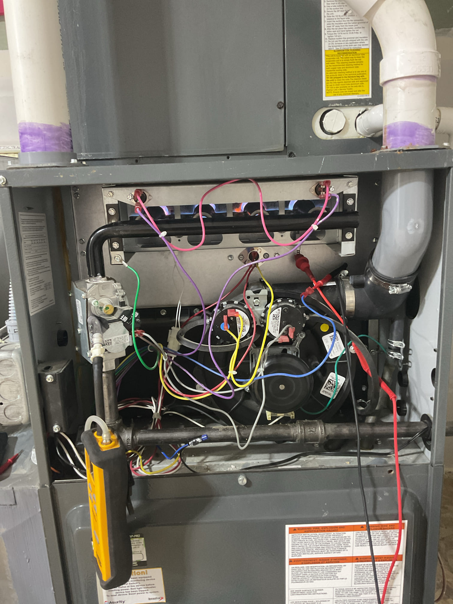 10/31/25 Dan 

I arrived to the customers home to service their 4 yr old gas furnace system. 
I started with checking the air filter and replaced , the filter size is 16x25x1. I checked all my electrical connections and voltages. I inspected and tested the  burners , flame sensor and the igniter. I water tested all tubing and hoses. I inspected the exhaust and fresh air pipe for restrictions and bellies. I inspected the inducer and the blower motor operation. I checked and tested for combustion and took temp rise splits at the return and the supply. Everything is running fine at this time of service. I also completed a tankless  flush for the tankless water heater and collected equipment info.  