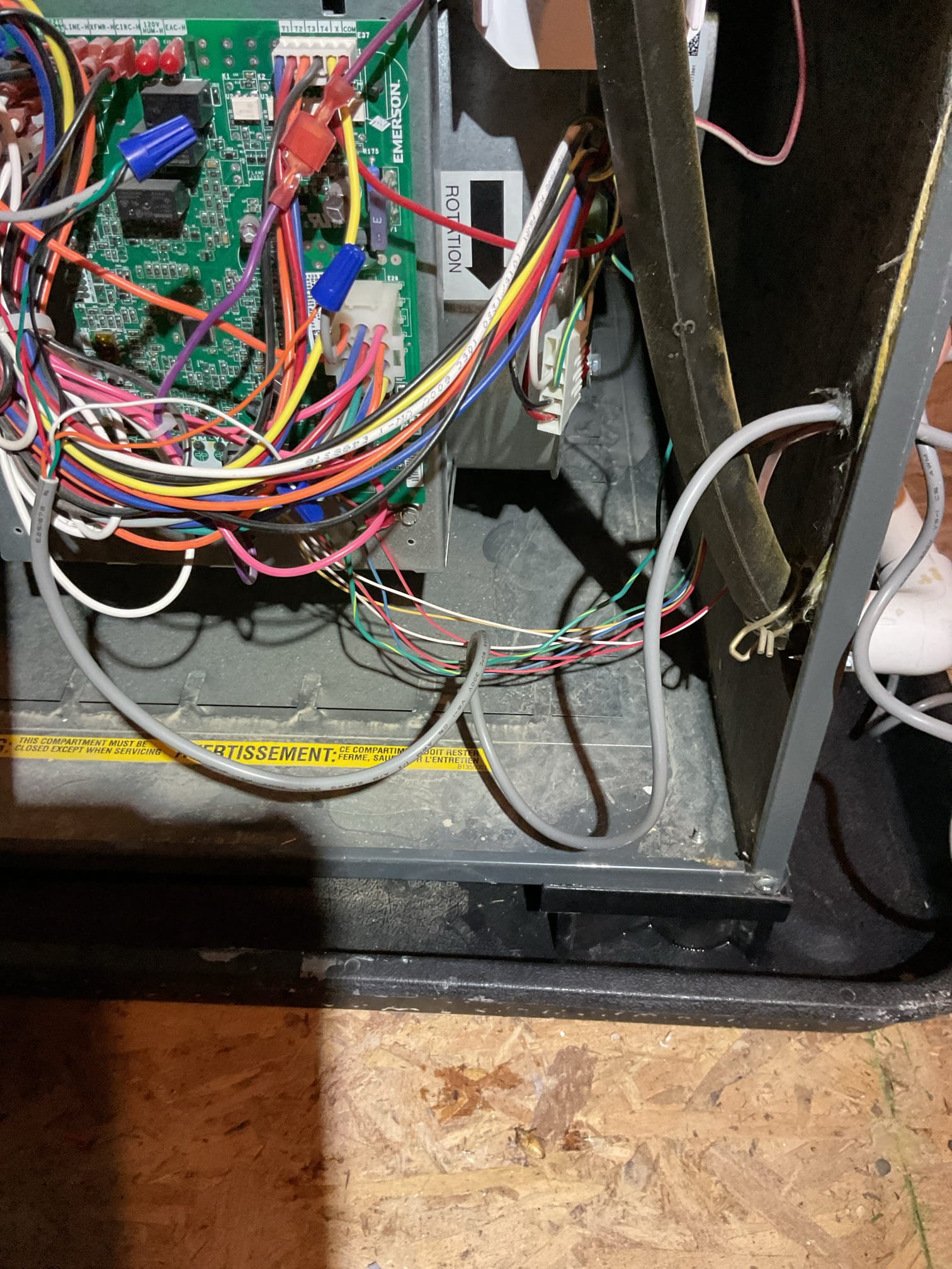 No heat: Tripped wet switch
The cause of water in auxiliary pan is the water heater temperature+pressure valve.
The water heater T+P valve is piped to the furnace auxiliary pan. 
Water heater T+P valve opened and enough water made it into pan tocause the wet switch for HVAC to trip/open thereby shutting system down. 

Water pressure is 80 psi slightly over recommended pressure for domestic water (45-75 psi) there is no pressure reducing valve in the house that I can find.
There is also no expansion tank.

Provided estimates for both St5 expansion tank and domestic water pressure reducing valve.

*Note PEX to propress fittings will be needed to install the expansion tank. It is tight but tank can be installed vertically close to water heater and a strap can be used as there is plywood for anchoring water heater. See 

Also provided estimate for exhaust drain kit to divert furnace exhaust condensate/water to the 3/4” drain. There was a minuscule amount of water under the inducer motor. (