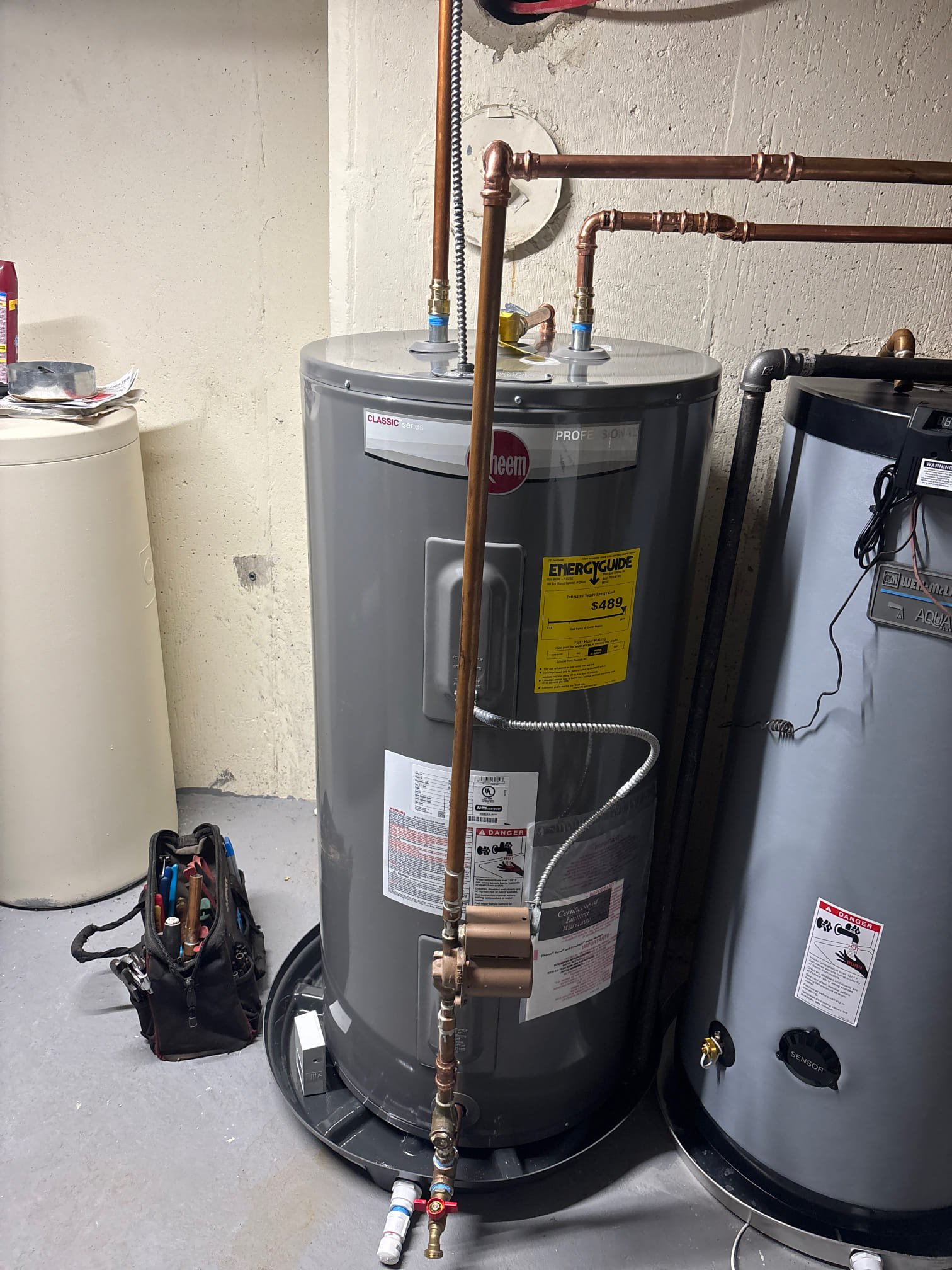 Installed new rheem 50 gallon electric water heater. Repiped into indirect. Wired in circ pump.