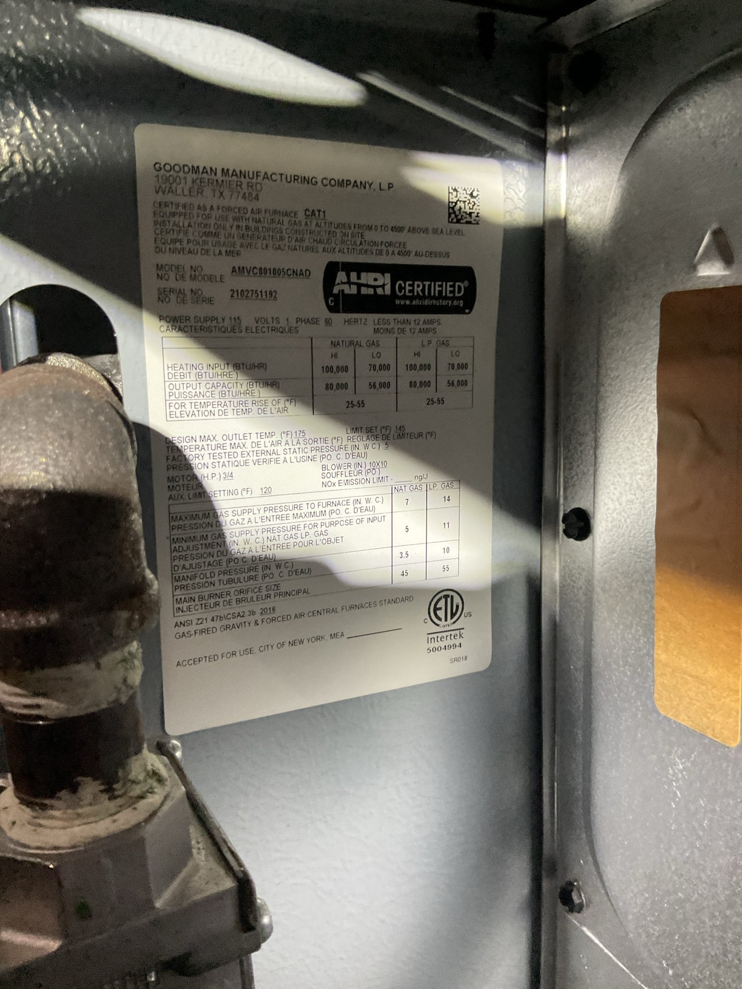 
Completed heat tune up for 100,000 BTU natural gas furnace 80% efficiency

Aprilaire 413 filter ok  
Inspected heat exchanger, burners, flue pipe, inducer assembly and hoses
Inspected hot surface ignitor and verified resistance with meter
Cleaned flame sensor and verified flame rectification circuit
Measured temperature rise and static pressure
Checked wiring, controls, electric motors and components; 
Checked manifold gas pressure
Inspected drains

Combustion, draft and smoke tests: Pass

Provided estimate for bypass humidifier with manual control 

Provided estimate for APCOX whole home air treatment system UV+ carbon technology will control biological growth and VOCs

Gas furnace is operating well at this time. 

Homeowners renewed plan membership today. 