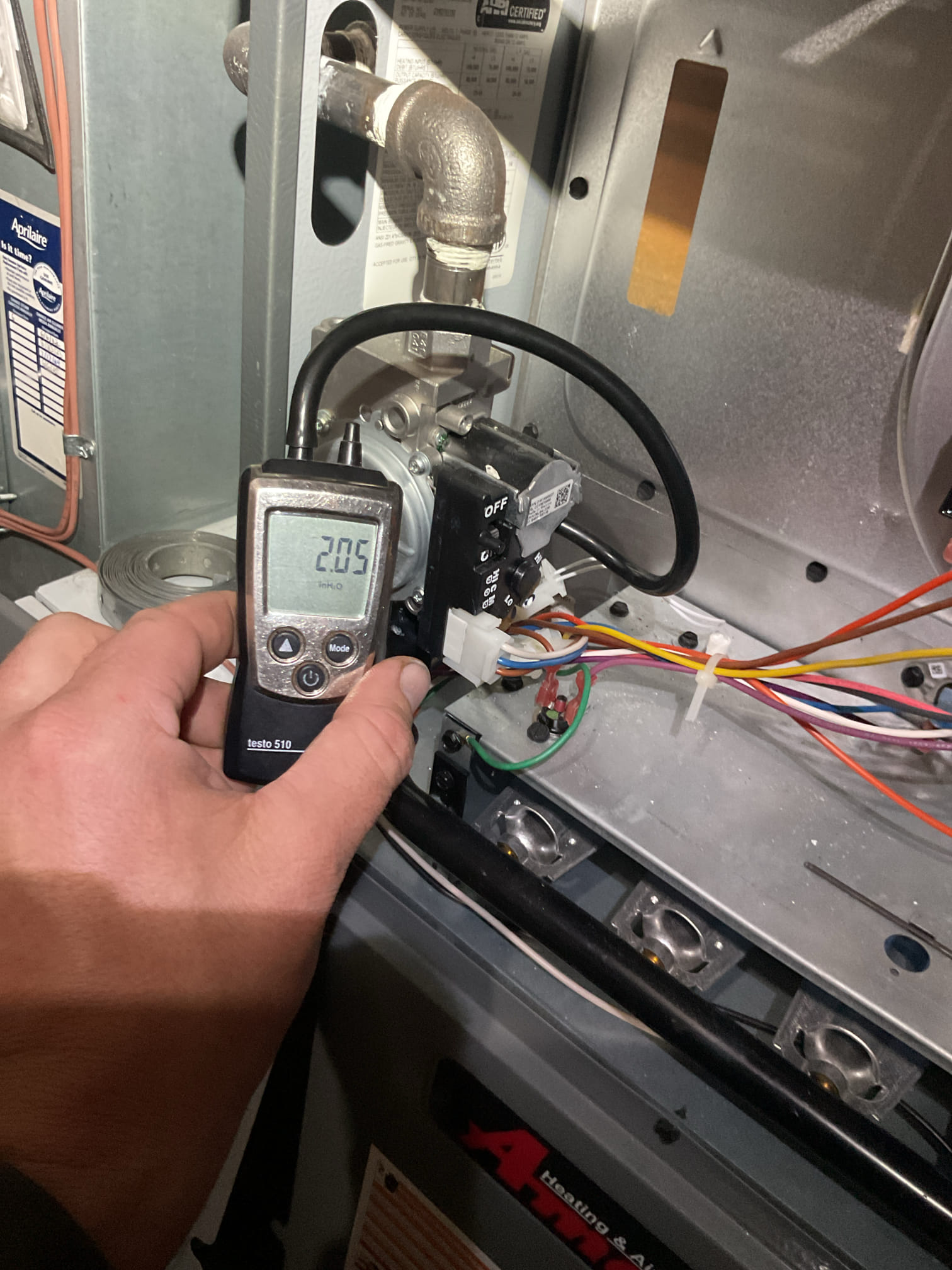 
Completed heat tune up for 100,000 BTU natural gas furnace 80% efficiency

Aprilaire 413 filter ok  
Inspected heat exchanger, burners, flue pipe, inducer assembly and hoses
Inspected hot surface ignitor and verified resistance with meter
Cleaned flame sensor and verified flame rectification circuit
Measured temperature rise and static pressure
Checked wiring, controls, electric motors and components; 
Checked manifold gas pressure
Inspected drains

Combustion, draft and smoke tests: Pass

Provided estimate for bypass humidifier with manual control 

Provided estimate for APCOX whole home air treatment system UV+ carbon technology will control biological growth and VOCs

Gas furnace is operating well at this time. 

Homeowners renewed plan membership today. 