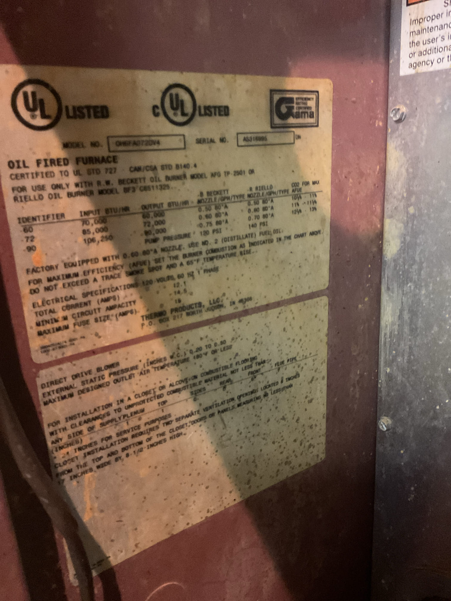 11/5/25 Dan and Conner 

I arrived to the customers home to service their 25 yr old oil furnace system. 
I started with checking the air filter , I replaced the air filter 213 and serviced there 600 humidifier and tested. I set the humidistat at 35% . I checked all my electrical connections and voltages. I checked and replaced my strainer and nozzle , and the oil filter. I inspected and set my electrodes for proper gapping for optimal performance.  I inspected the flue pipe  for corrosion and pitting. Inspected my heat exchanger and the chimney for clearance. I bled the oil burner and tested system for smoke and combustion. I took temp rise splits at the return and the supply. Everything is running at this time of service. The oil furnace isn’t running to efficiently, did recommend replacement. They will look into an estimate in the spring time. 

Collected for humidifier service and air filter replacement for 126.15