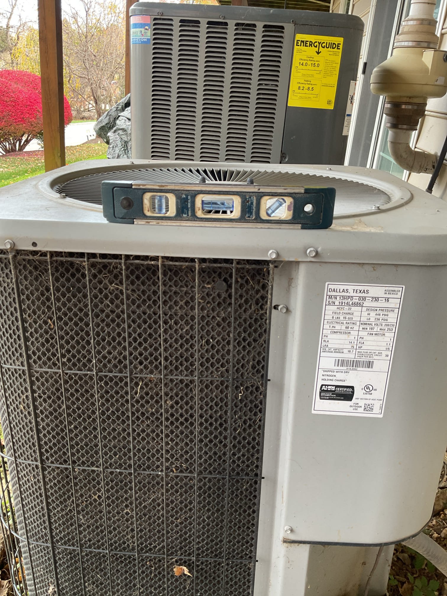 Luis 11-5-25, performed heat pump check up. Check all electrical con and components, replace air filter. Inspect coils on indoor and outdoor unit. Check major components, test back up heat 10 kw ok. Check supply and return air temp ok. Unit is running. During inspection I noticed some items that needs some attention, thermostat front plate is coming off the base. Drain system is tape together. Outdoor contactor is pitted. Unit uses old refrigerant r22 (no longer manufactured). System is heating at the time of service, outdoor unit is not level anymore. All parts are original to system indoor air handler is from 2006 and outside heat pump is from 2014. Would recommend getting an estimate to upgrade system. I emailed estimate for recommendations. 