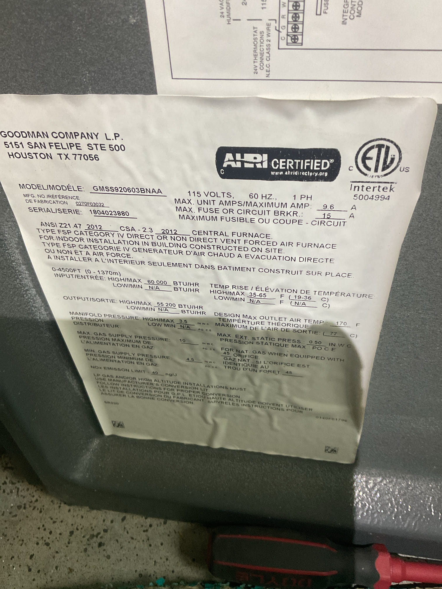 Dan 11/5/25 

I arrived to the customers home to service their 6 yr old gas furnace system. 
I started with checking the air filter and found good , the filter size is 16x25x1. I checked all my electrical connections and voltages. I inspected and tested the  burners , flame sensor and the igniter. I water tested all tubing and hoses. I inspected the exhaust and fresh air pipe for restrictions and bellies. I inspected the inducer and the blower motor operation. I checked and tested for combustion and took temp rise splits at the return and the supply. Everything is running fine at this time of service. 

Adding a recommendation for a wet switch for the customer to review. 