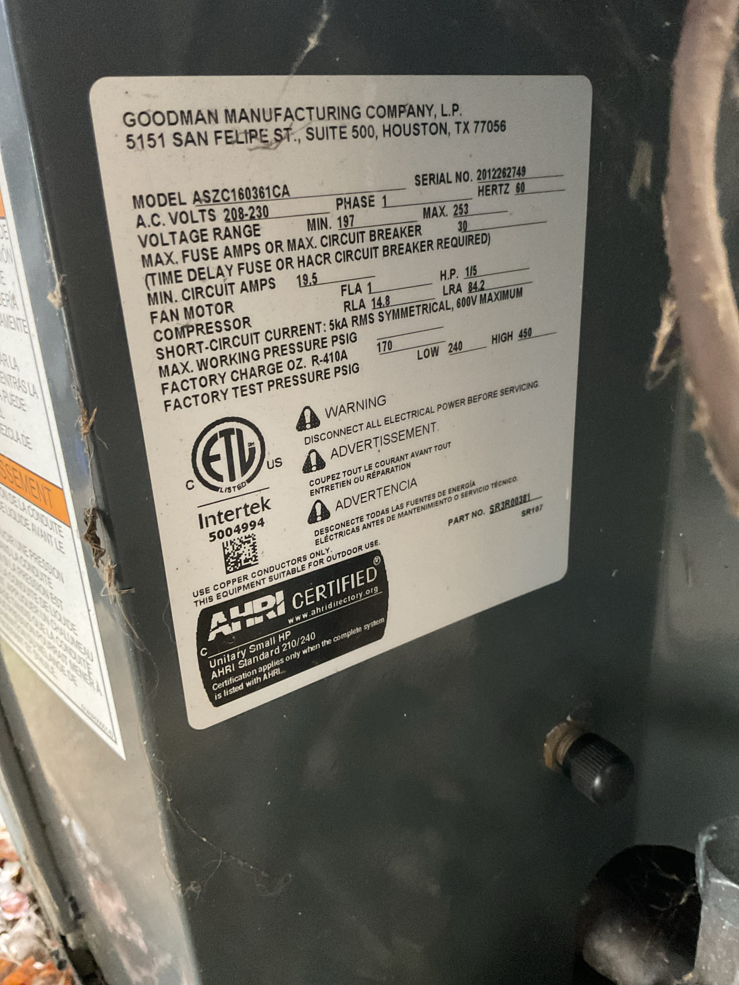 Luis 11-5-25 performed heat pump check in two stage 3 ton amana heat pump. Check all electrical connections and components low and high ok customer just replace filter. Test back up heat 15 kw ok 20 amps on each element, check coil and blower. Customer does not use humidifier. Check temperature rise on regular heat mode 28 degrees rise. Check outdoor unit electrical capacitor and super boost ok refrigerant levels and pressures within range ok. Cycle heat pump. System is working properly at the time of service. 