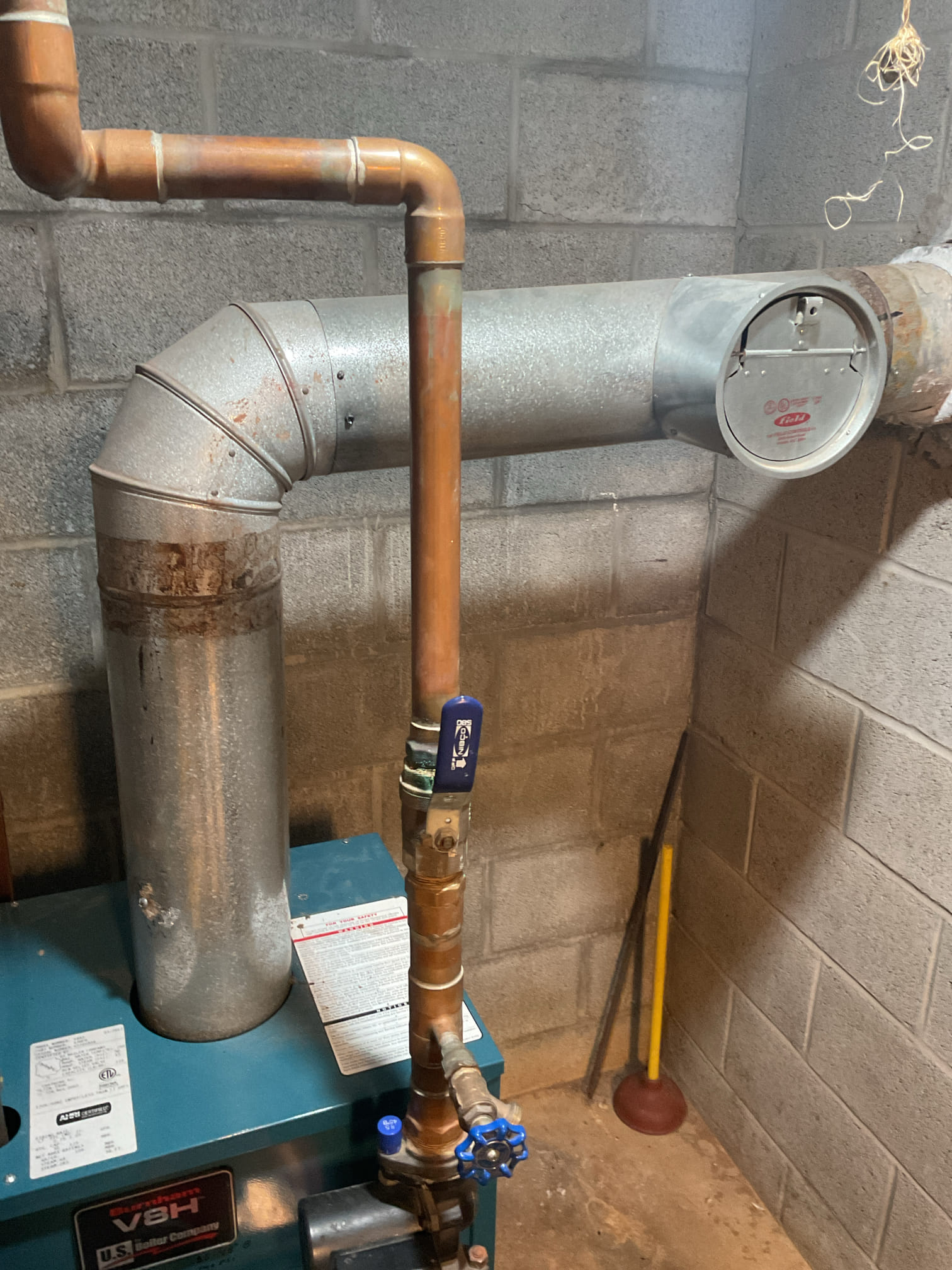 I arrived to the customers home to work on their oil fired boiler , It’s 14 years old. I started with inspecting for water leaks, and checked all the copper line joints. I checked the temperature pressure gauge. I checked connections and voltages on the boiler and inspected the aqua stat and circulators. I inspected  the heat  exchanger and cleaned and inspected the flue pipe for corrosion and holes. I made sure the chimney was clear. I replaced the oil filter, the strainer and nozzle . I cleaned and set the electrodes for proper gapping for proper system operation. I bled  the oil burner and tested for combustion and checked the return and supply pipes . Everything is working fine with oil fired boiler at this time of service. 