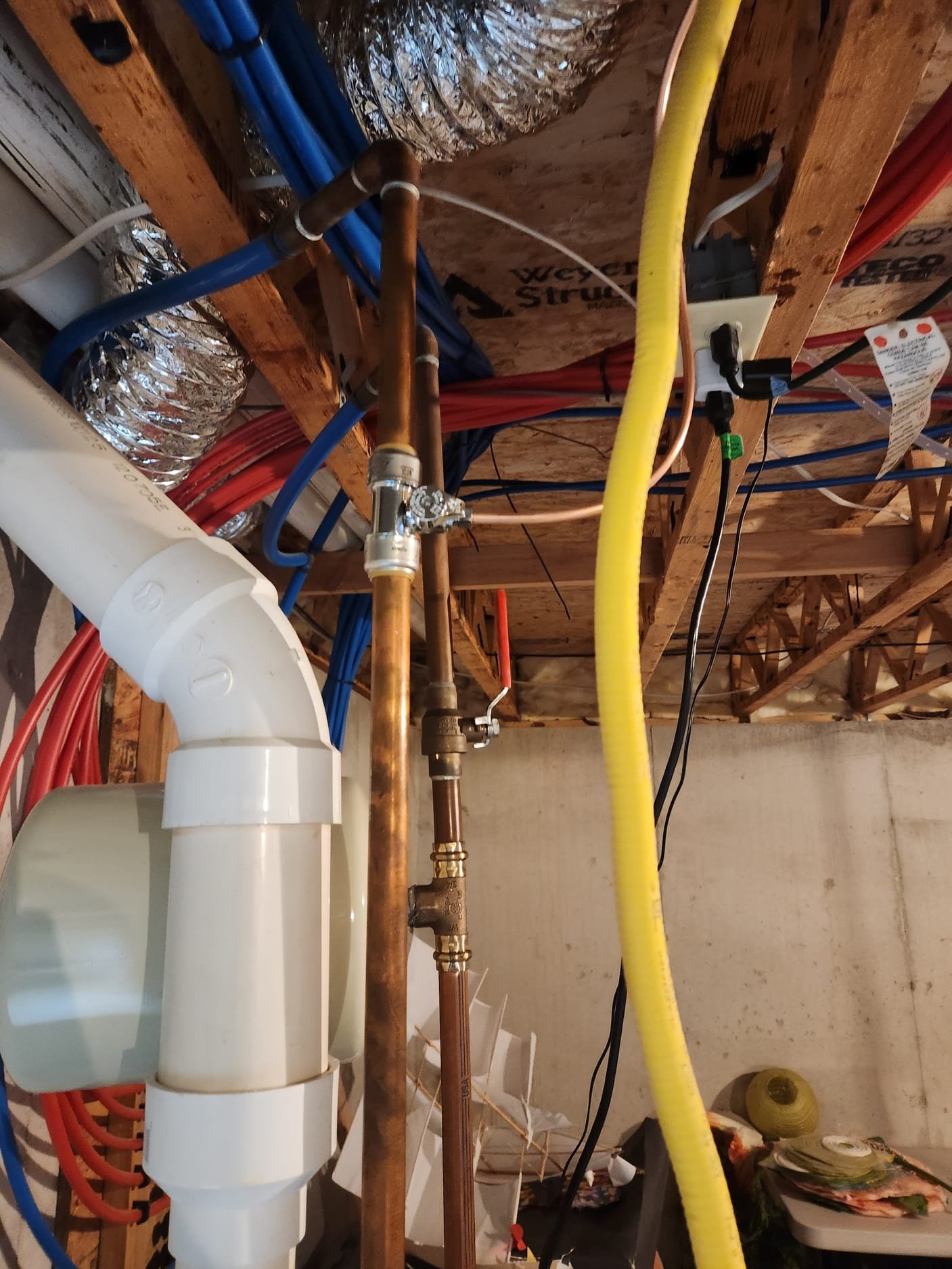 Installed aprilaire 600m bypass Humidifier ran new water line from hot side of water heater with 3/4" sharkbite valve. Checked water line for leaks. Ran new 3 wire from eim board to Humidifier. Installed new drain to condensate pump. Tested proper operation of new Humidifier.