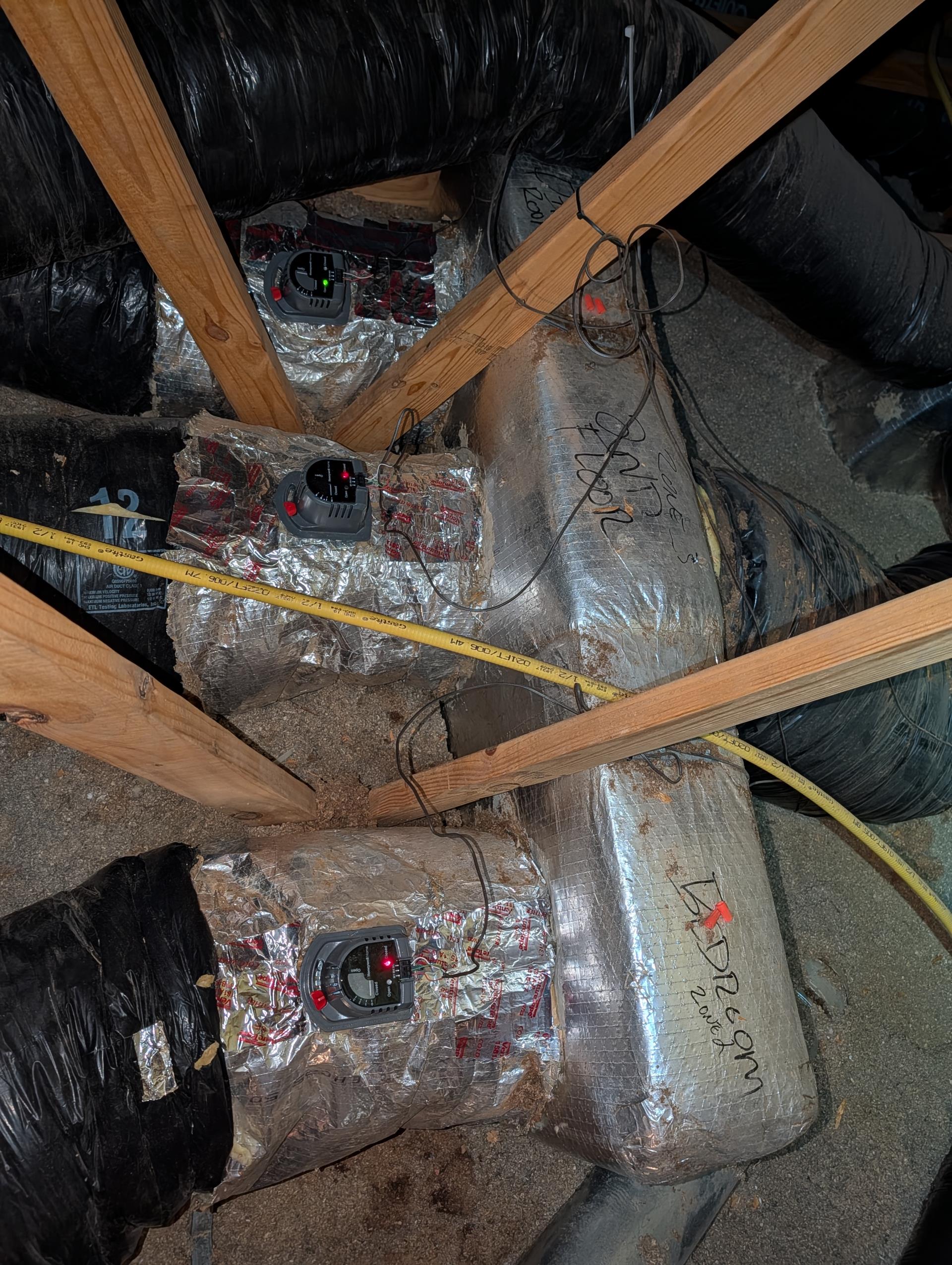 11/7/25
Barry

Installed (2) 12” Round Honeywell zone dampers. 1 for dodging room Zone 1 1 for bedroom zone 2. 
Wired so that LEDs at damper show open or closed (green or red) for technician reference.

Afterwards tested system.

System operating well at this time.

Collected balance. 