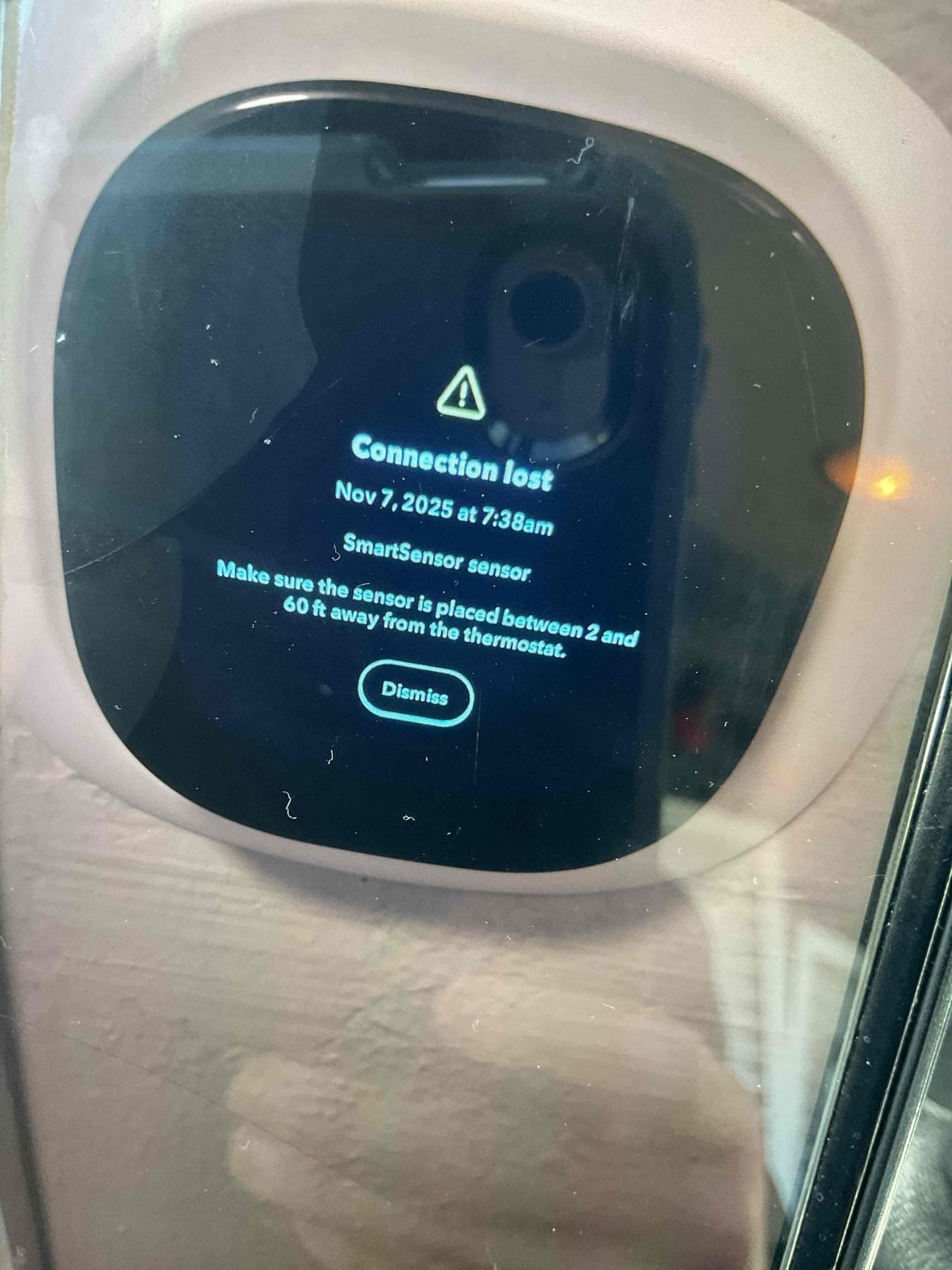 Luis 11-7-25 customer called in for message on thermostat, system is heating. Alert was showing smart sensor lost communication with thermostat. Customer could not find sensor. I told customer once they find sensor replace batteries and should connect. If does not connect they buy other sensors. I also helped customer add new thermostat to the app so they have access from thermostat. We removed old thermostat from the app and add the new one. Warranty call 