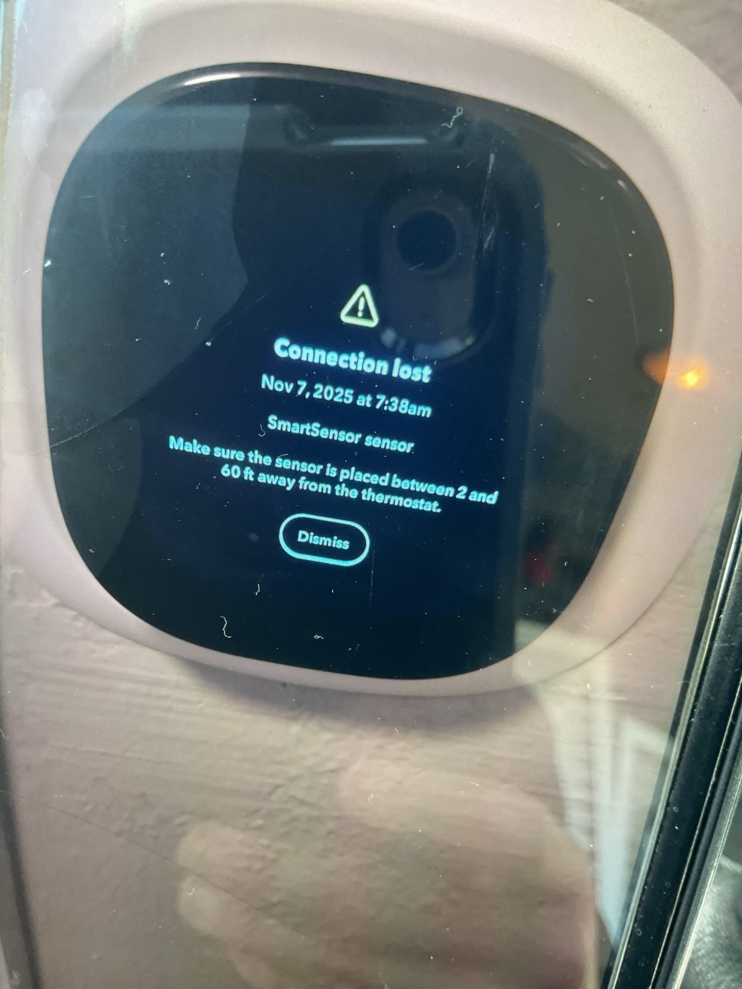 Luis 11-7-25 customer called in for message on thermostat, system is heating. Alert was showing smart sensor lost communication with thermostat. Customer could not find sensor. I told customer once they find sensor replace batteries and should connect. If does not connect they buy other sensors. I also helped customer add new thermostat to the app so they have access from thermostat. We removed old thermostat from the app and add the new one. Warranty call 