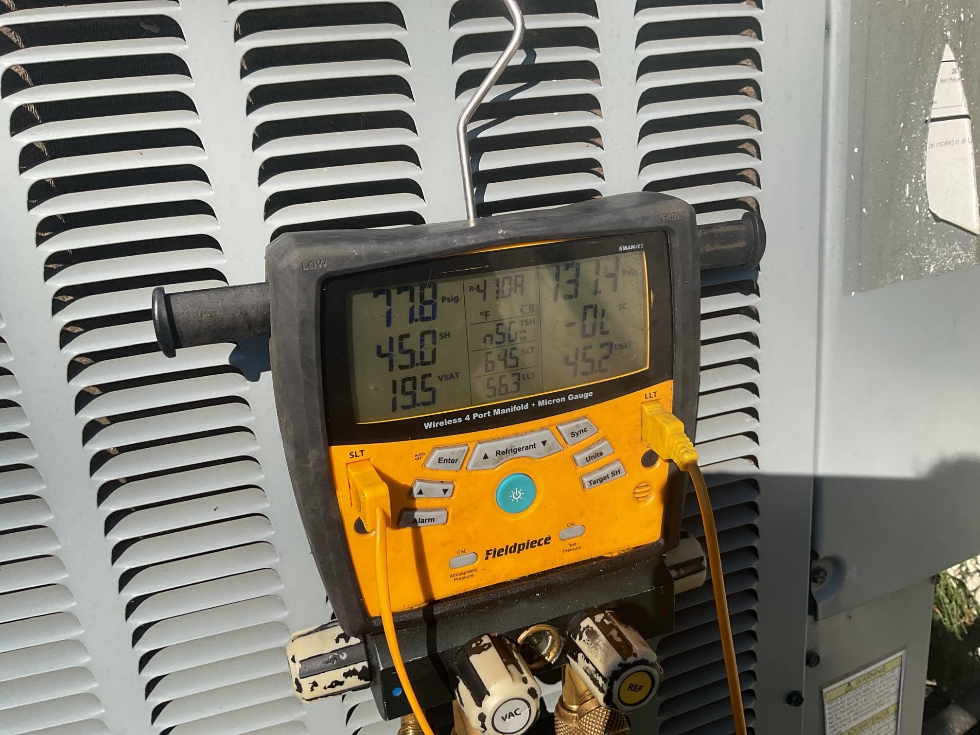 Fully assessed no cooling situation. Found after giving nest thermostat a call for cooling outdoor compressor. Would run for a few minutes and then stop. Then continue to run. Checked 410 a refrigerant pressures. They were 133/78. System is low on charge. System is a gas furnace and AC set up. Customer is still using the AC because the sun bakes . the back of the house. Provided estimate to add leak dye and refrigerant. Customer is going to hold off till next spring to add refrigerant and dye. Also cycled on gas furnace while I was onsite. Gas furnace is working properly at time of service. System is from 2017. 